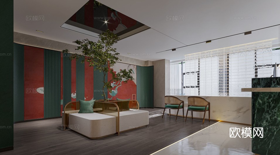 新中式酒店民宿客房設(shè)計(jì)效果圖下載(渲染圖5)