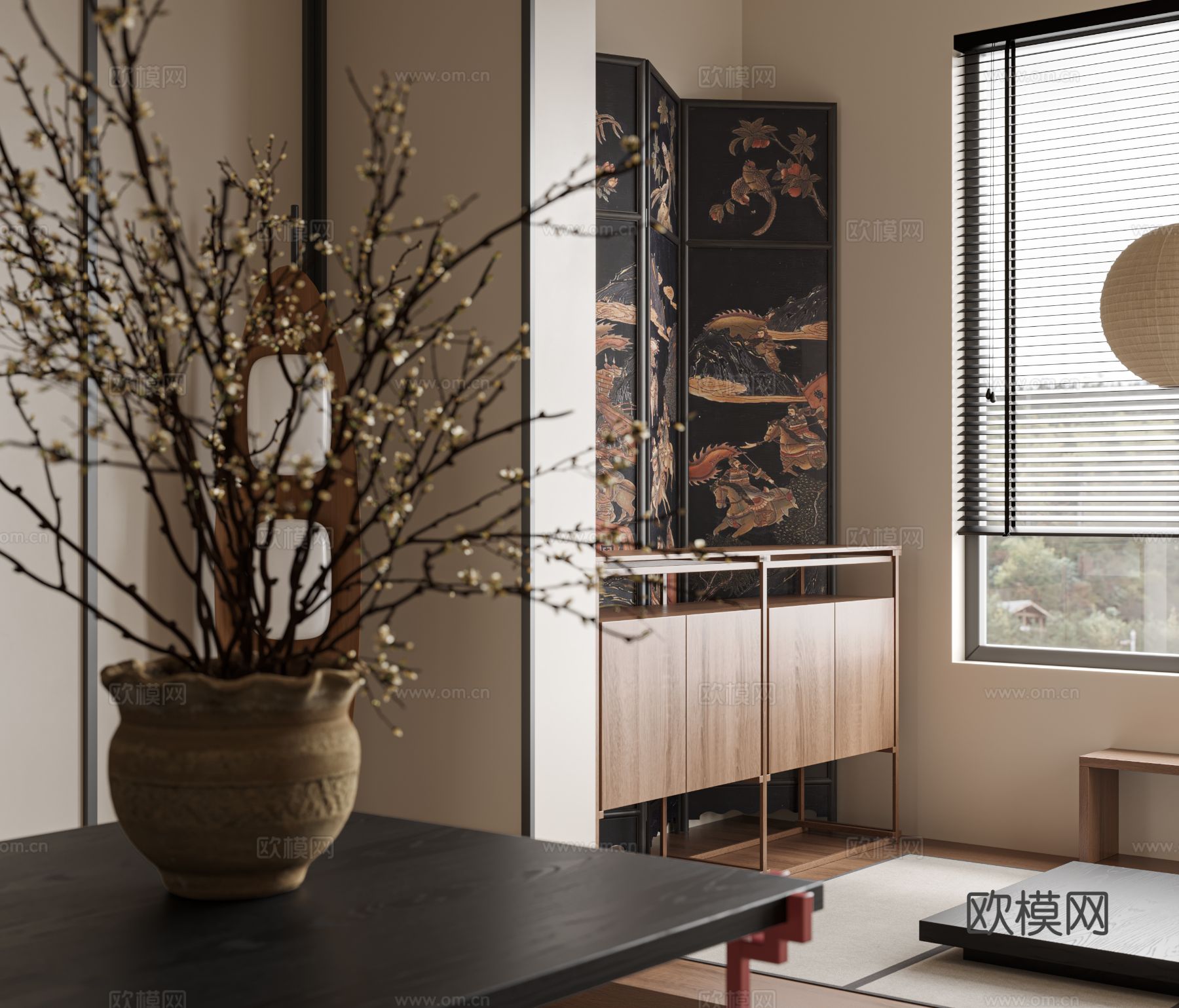 宋式新中式大平层家装风格效果图下载（渲染图6）