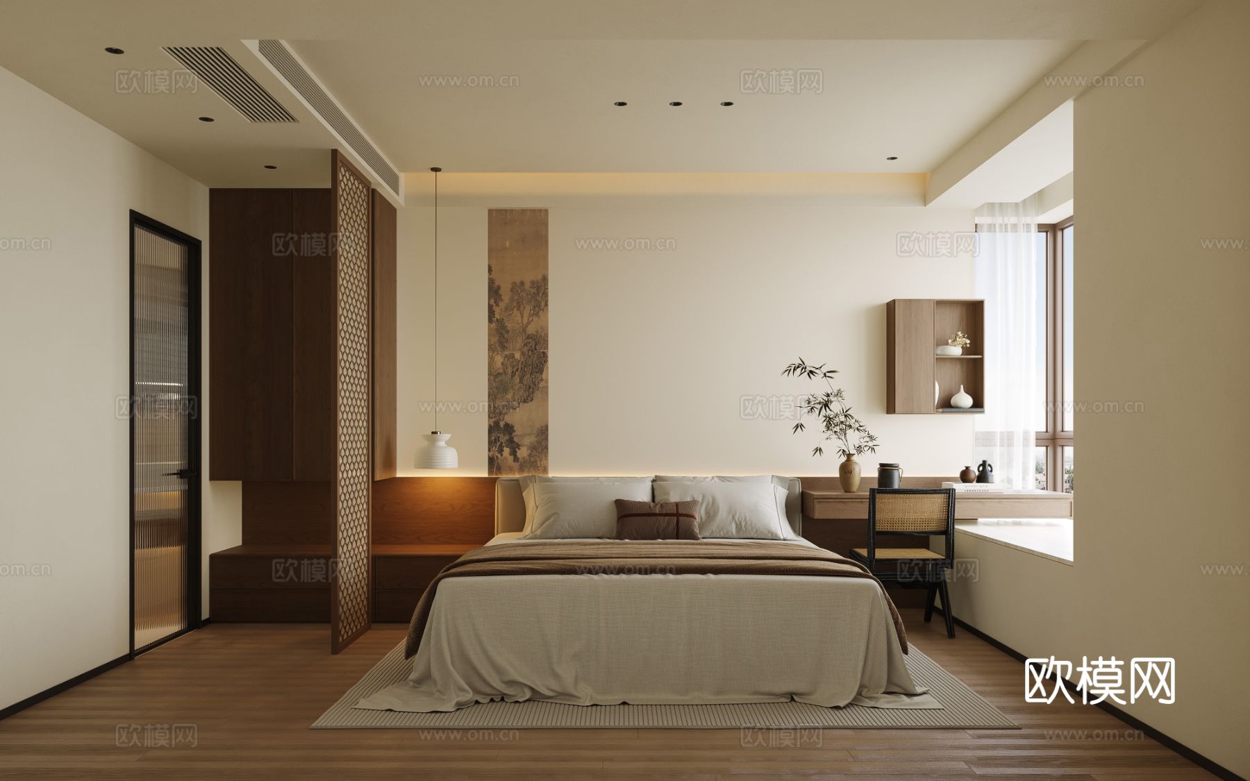 宋式新中式大平层家装风格效果图下载（渲染图3）