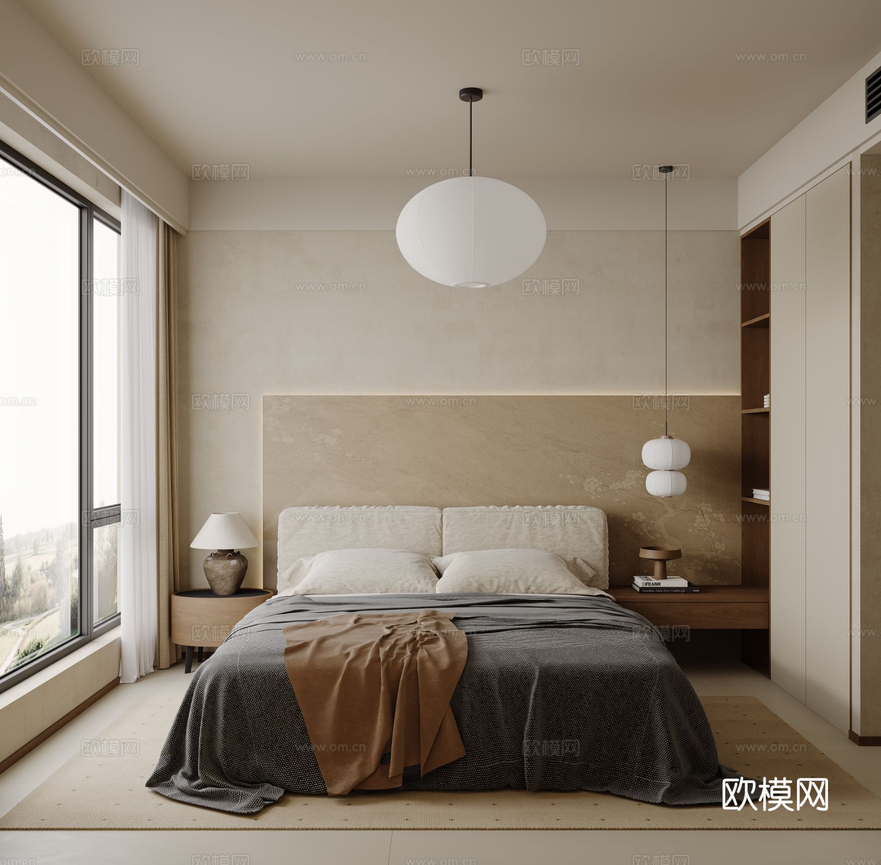 宋式新中式大平层家装风格效果图下载（渲染图3）