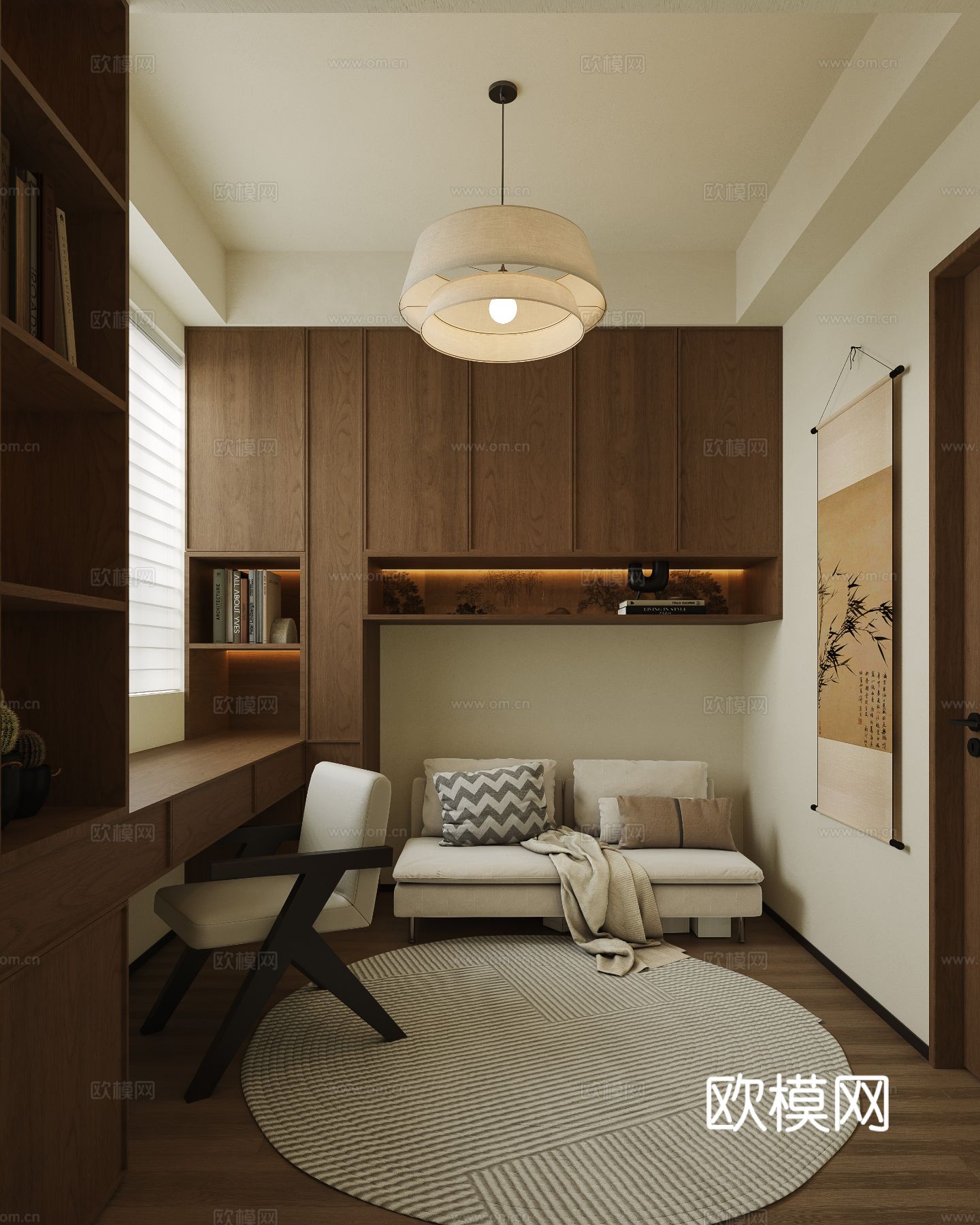 宋式新中式大平层家装风格效果图下载（渲染图5）