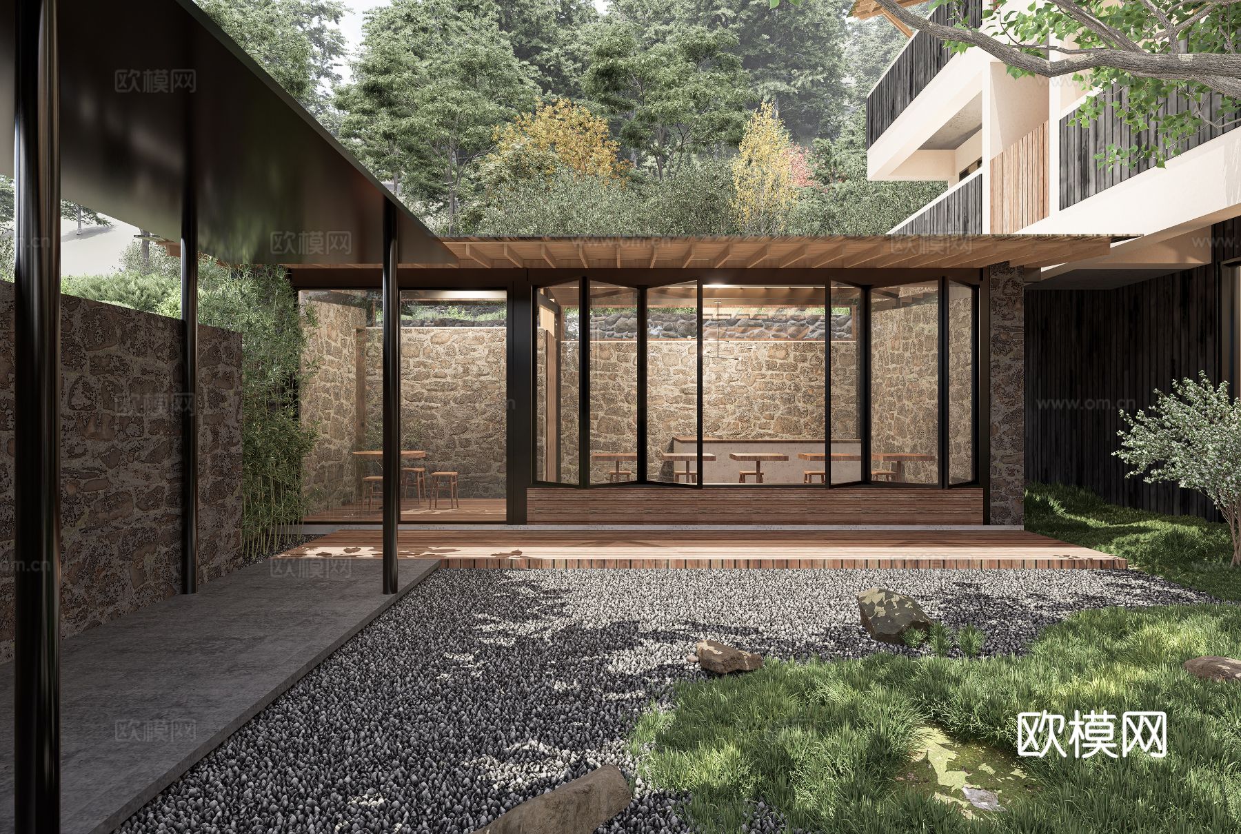 新中式酒店民宿设计效果图下载（渲染图4）