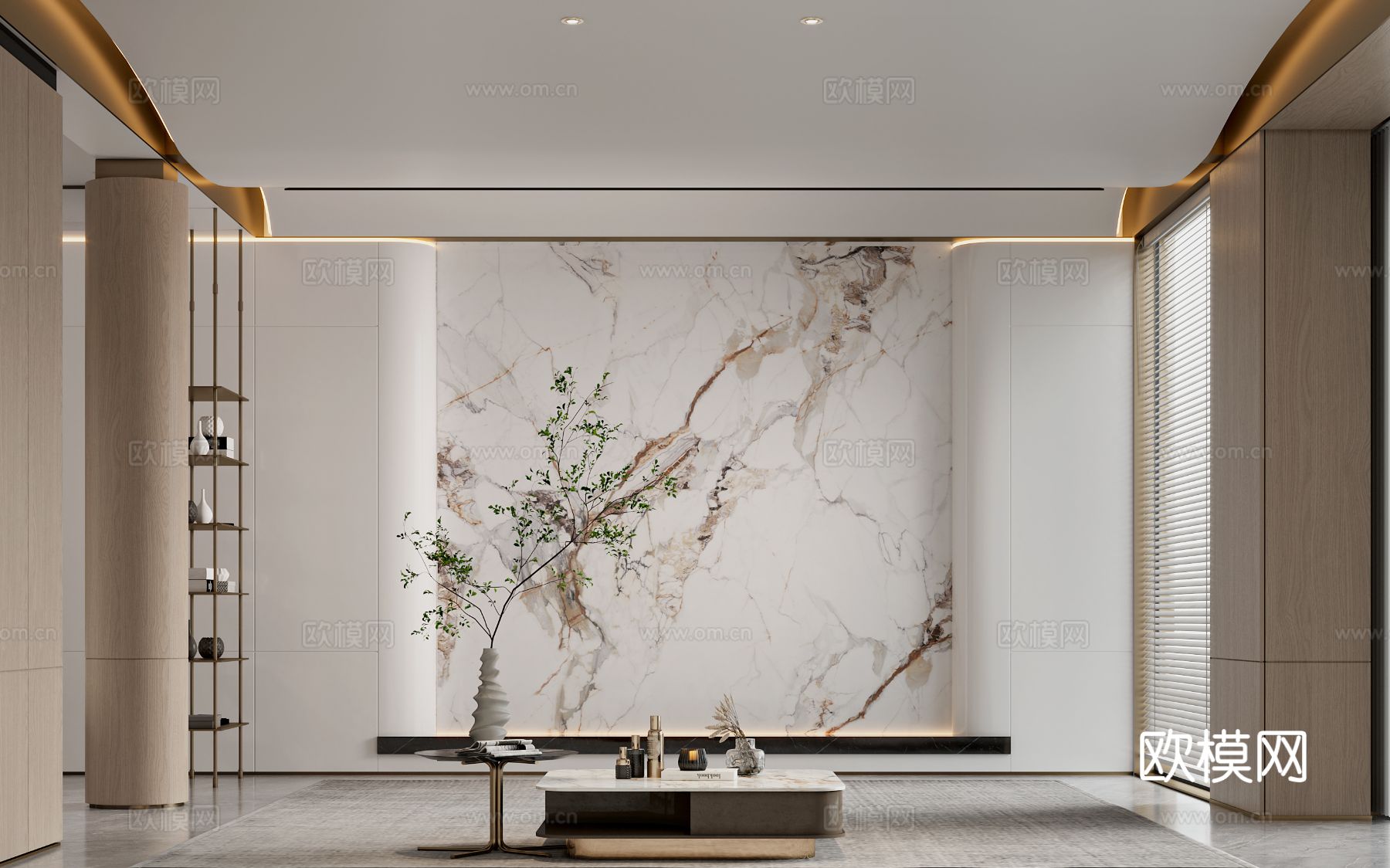 宋式新中式大平层家装风格效果图下载（渲染图5）