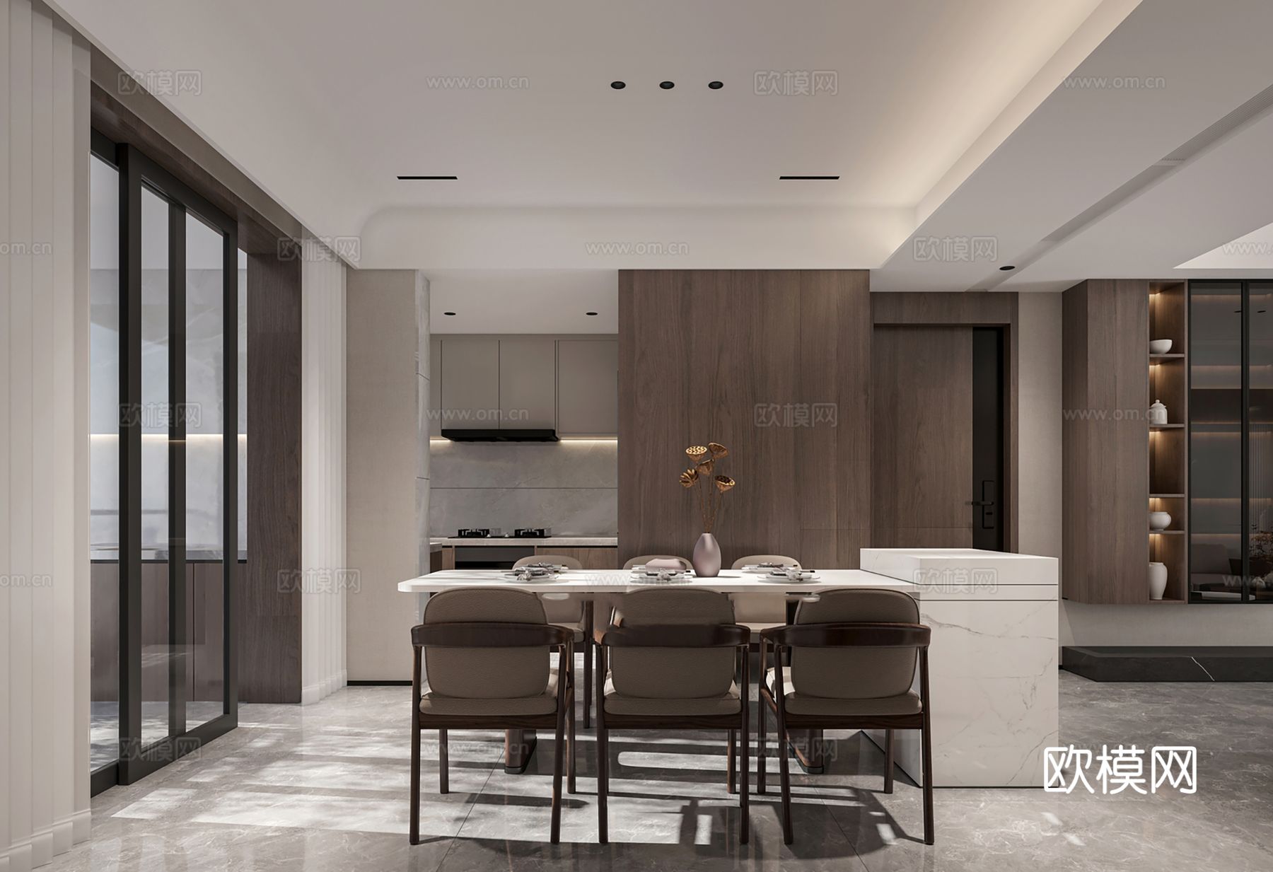 宋式新中式大平层家装风格效果图下载（渲染图2）