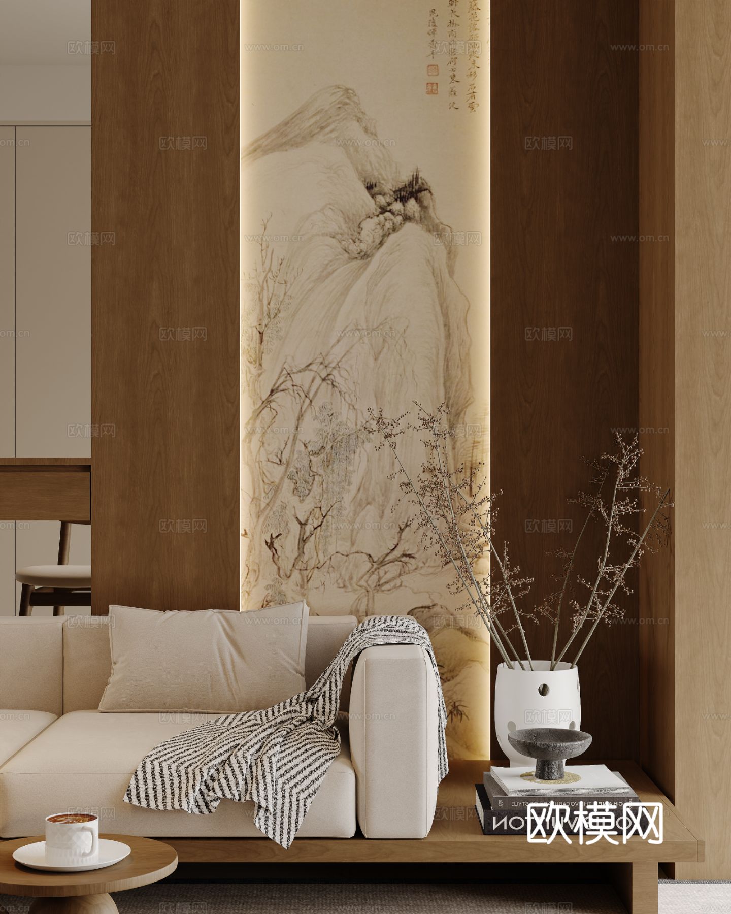 宋式新中式大平层家装风格效果图下载（渲染图6）