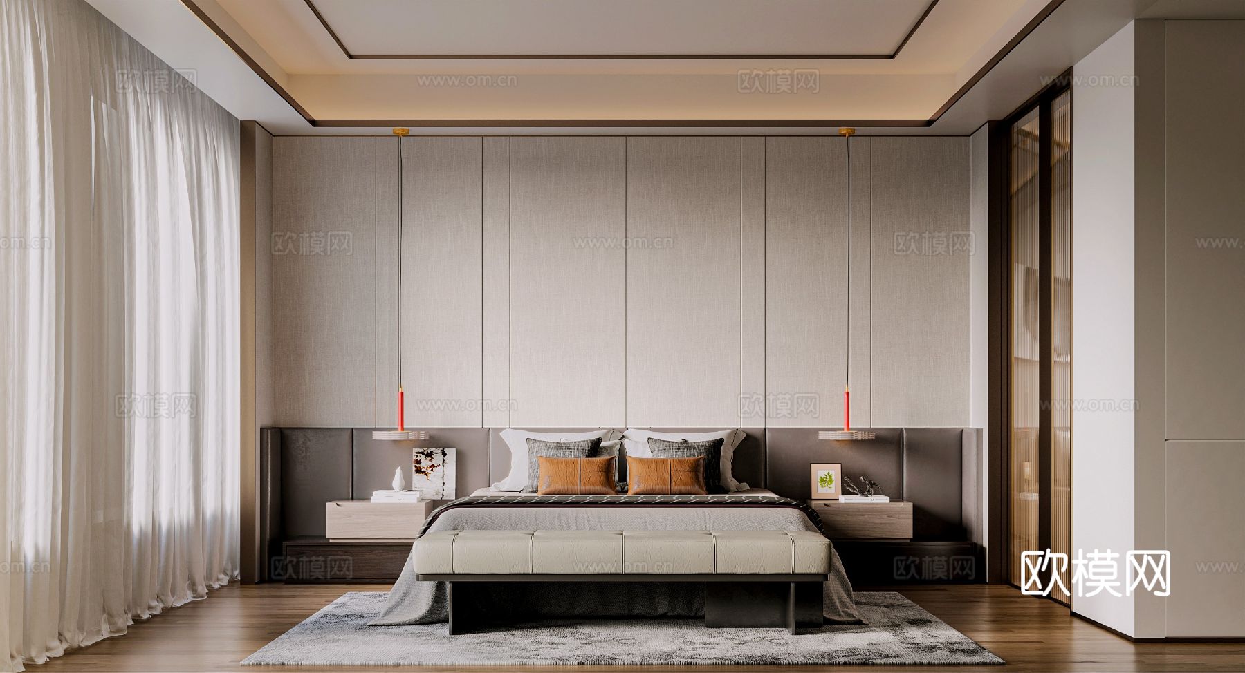 宋式新中式大平层家装风格效果图下载（渲染图4）