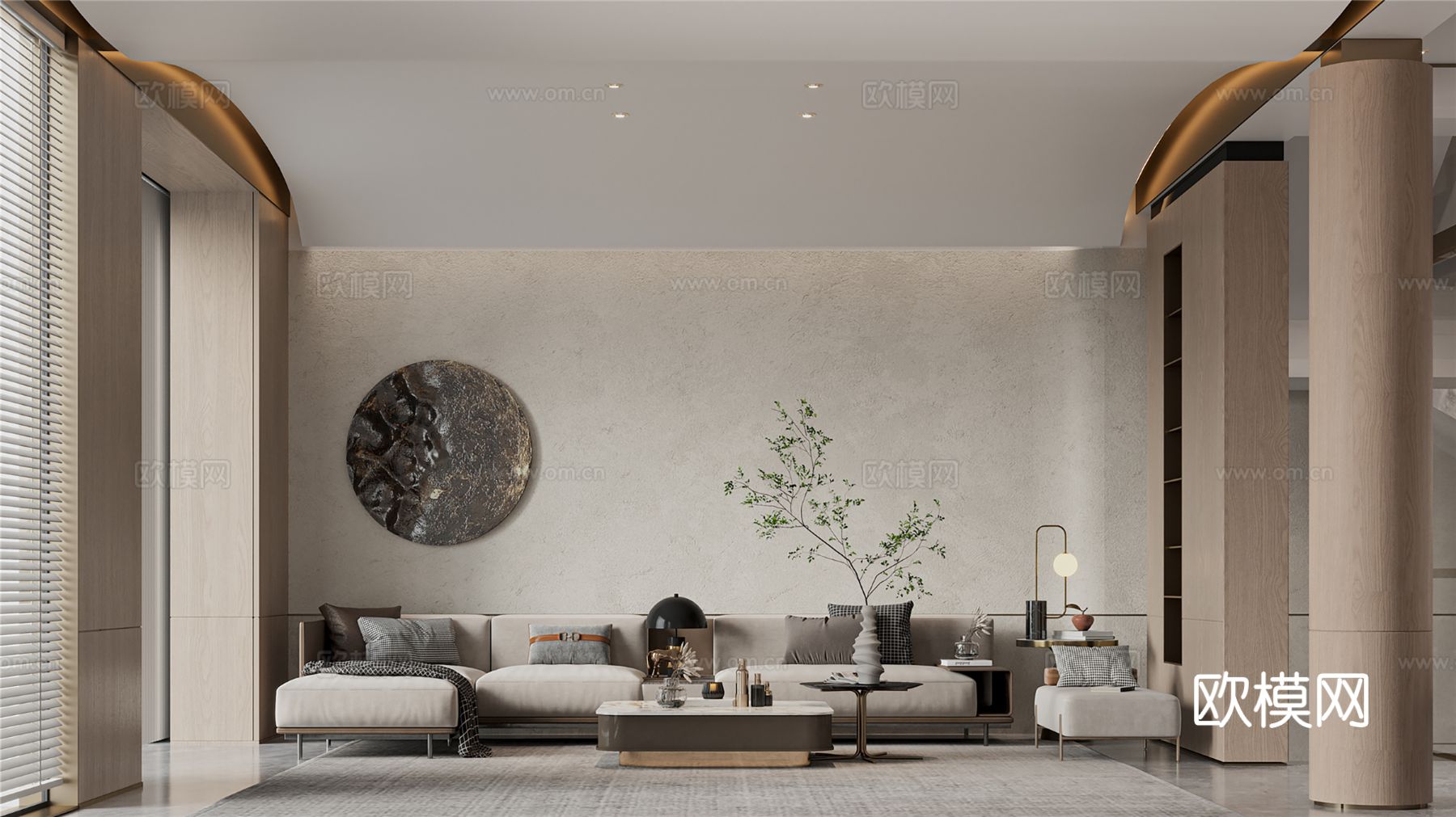 宋式新中式大平层家装风格效果图下载（渲染图1）