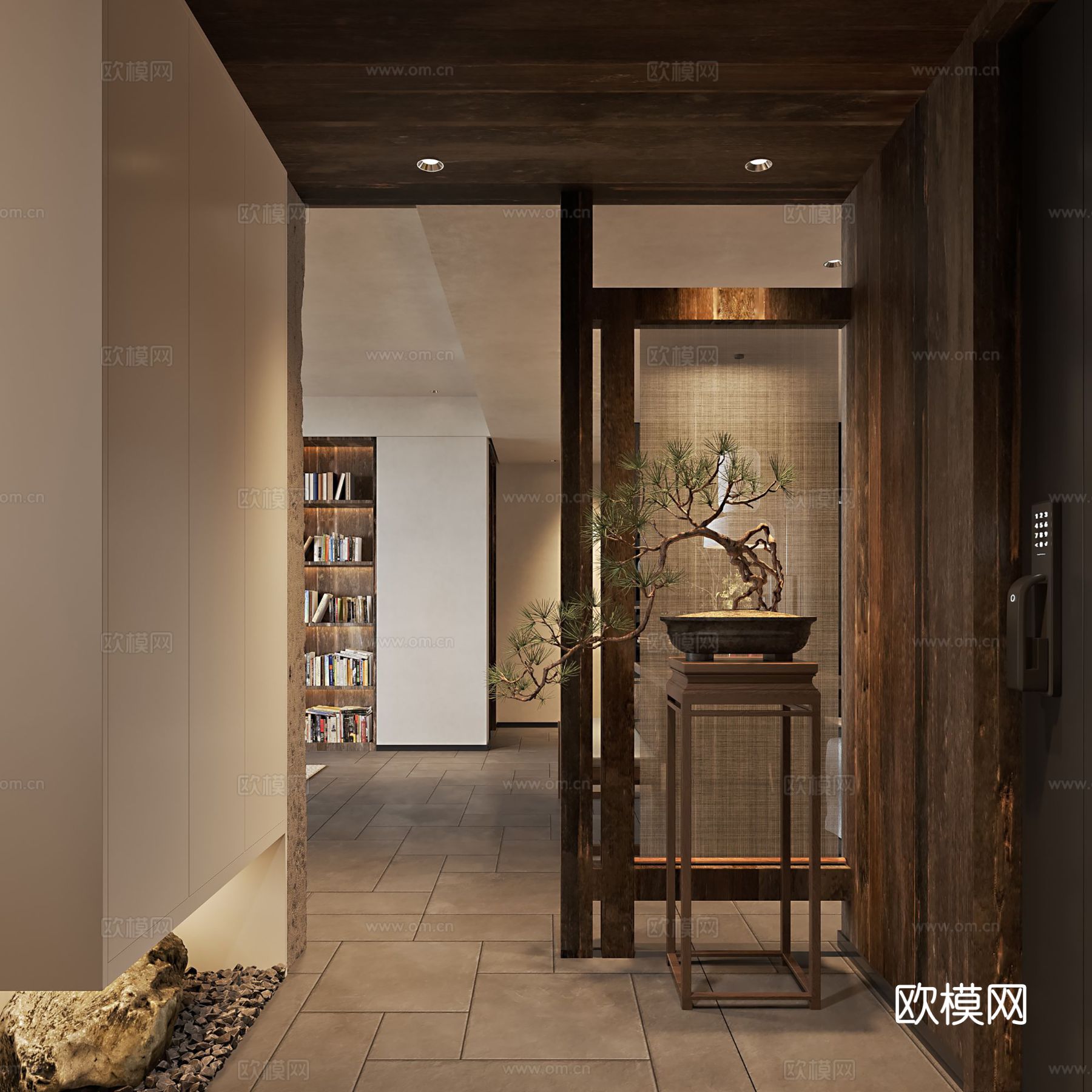 宋式新中式大平层家装风格效果图下载（渲染图2）