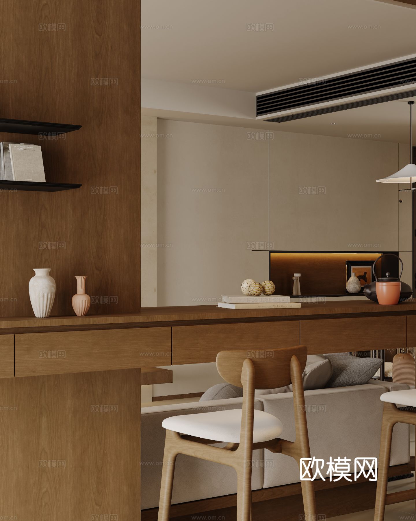 宋式新中式大平层家装风格效果图下载（渲染图10）