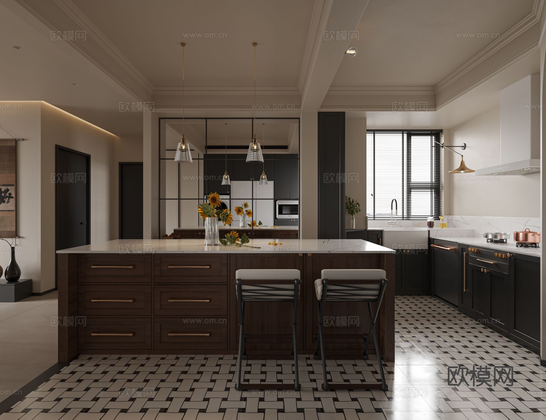 宋式新中式大平层家装风格效果图下载（渲染图9）