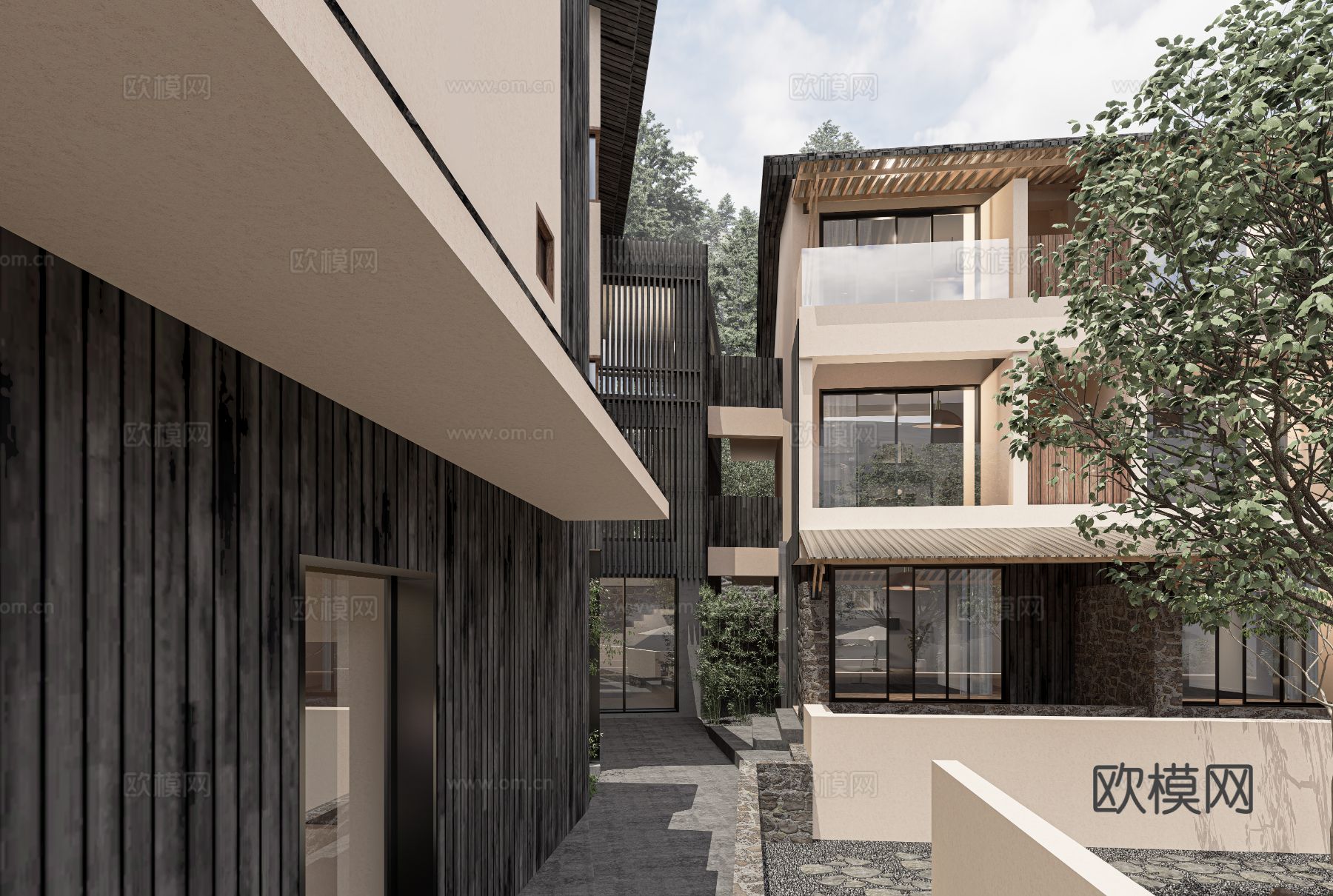 新中式酒店民宿设计效果图下载（渲染图5）