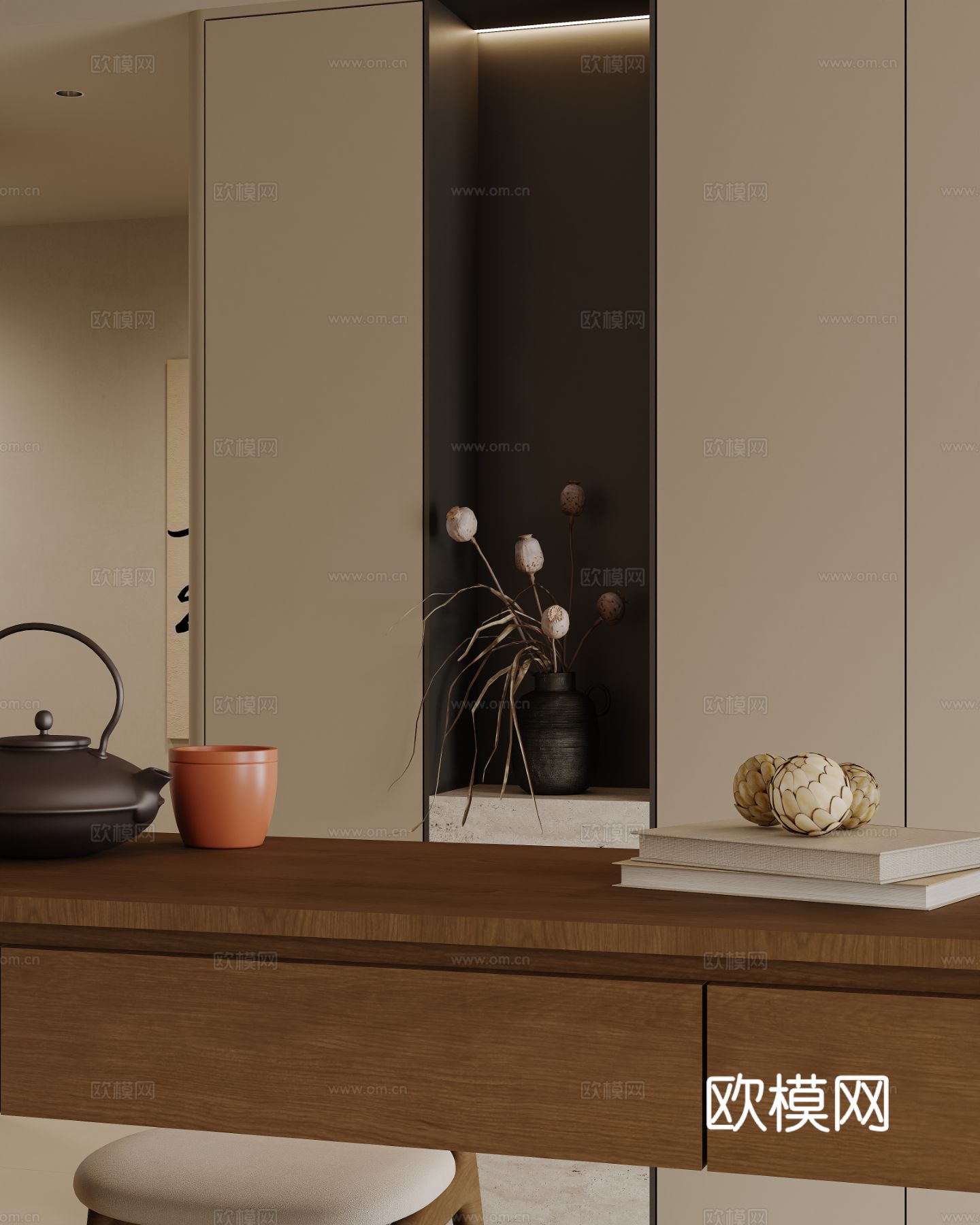 宋式新中式大平层家装风格效果图下载（渲染图5）