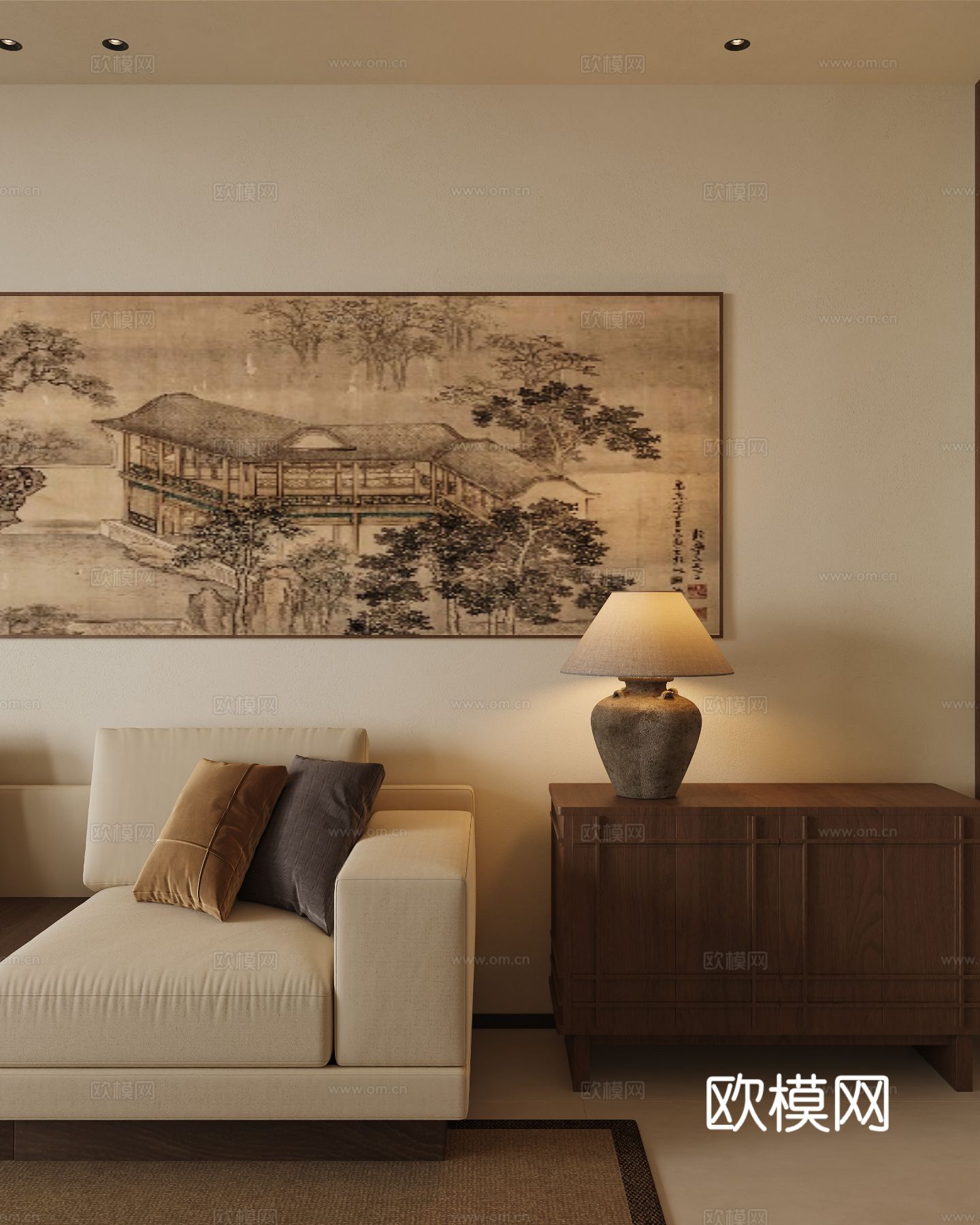 宋式新中式大平层家装风格效果图下载（渲染图7）