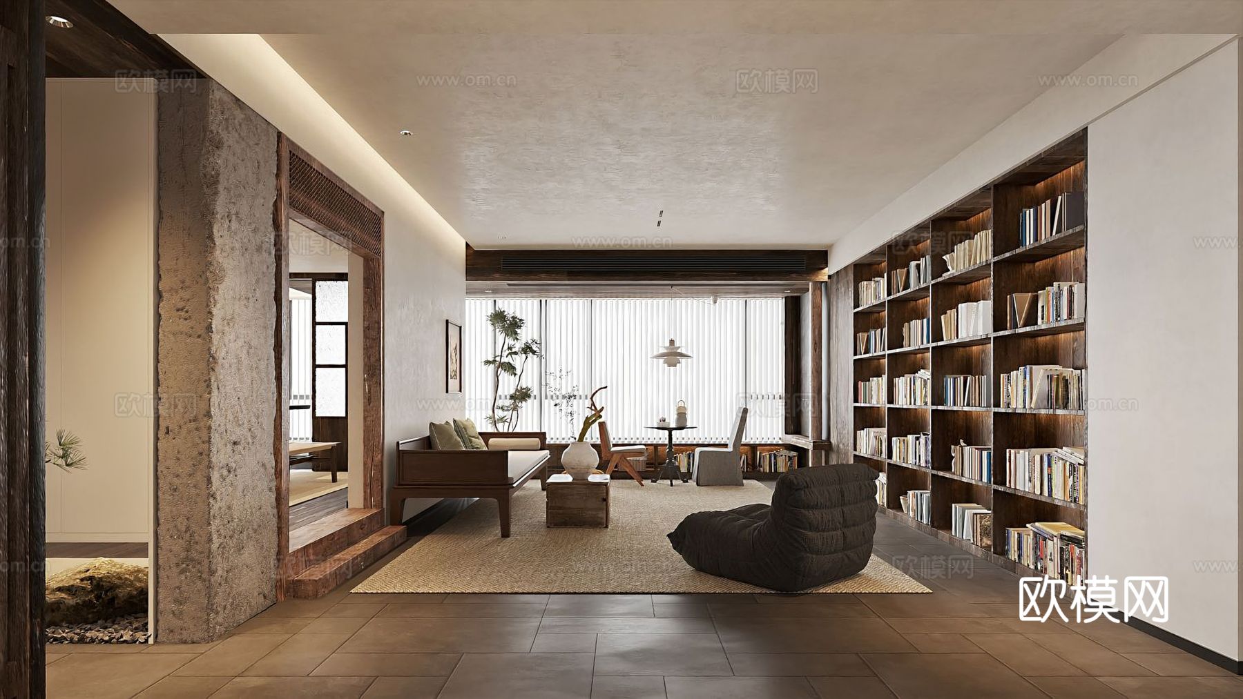 宋式新中式大平层家装风格效果图下载（渲染图3）