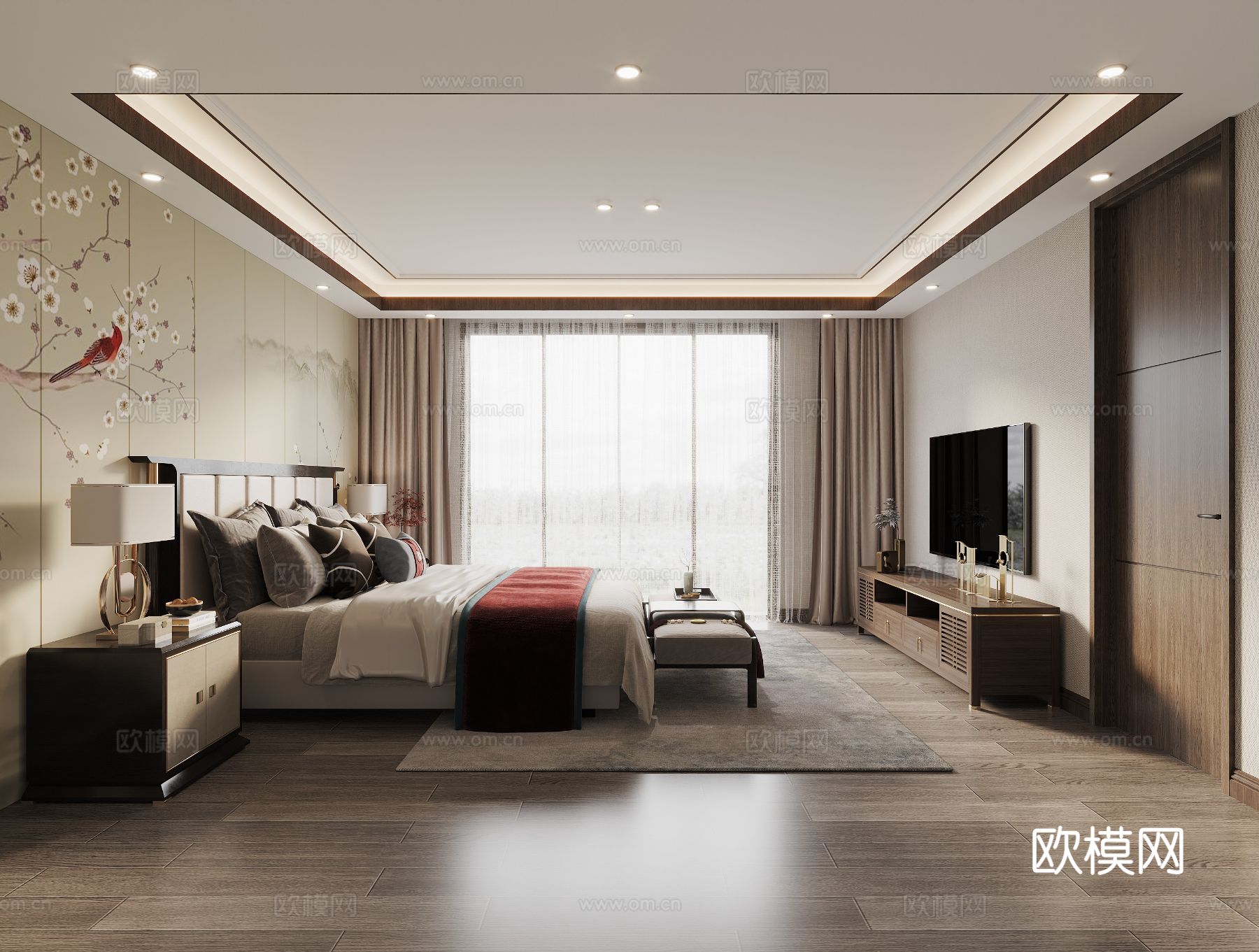 宋式新中式大平层家装风格效果图下载（渲染图2）