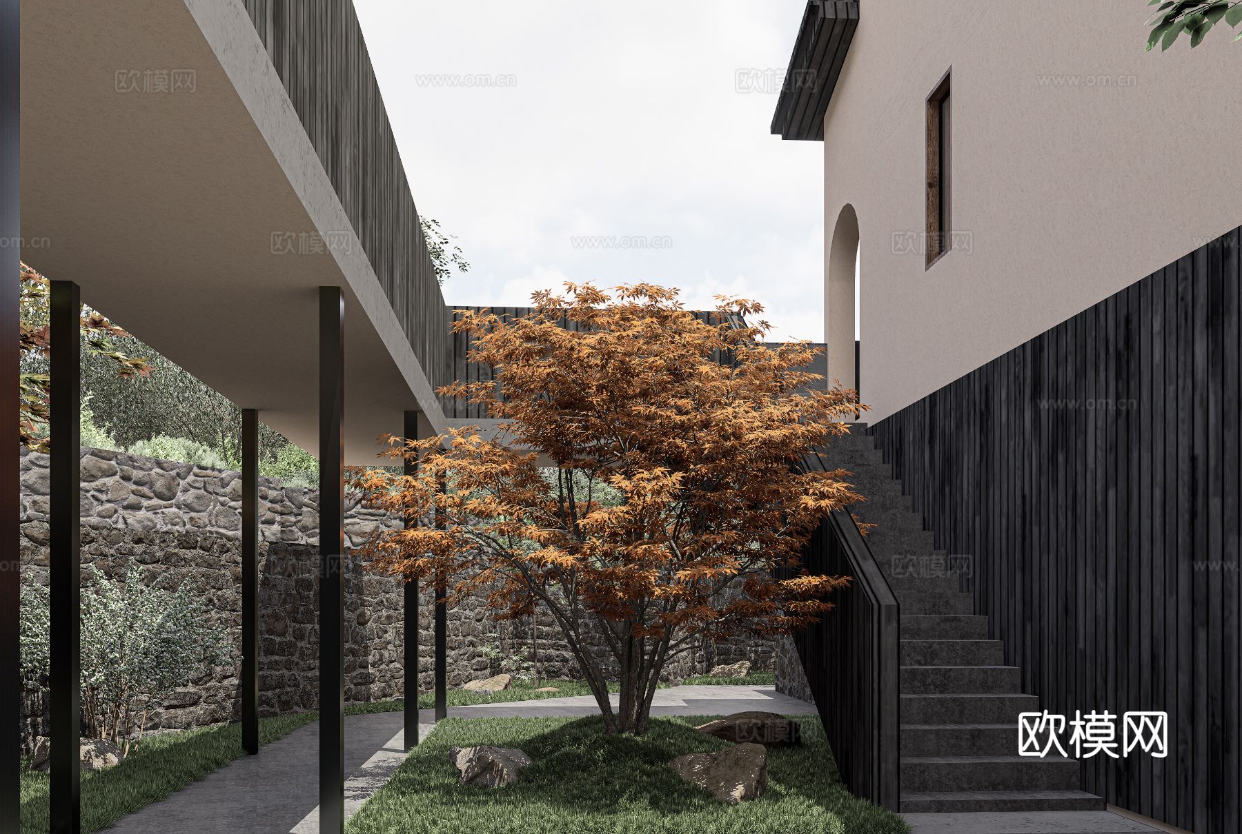 新中式酒店民宿设计效果图下载（渲染图2）