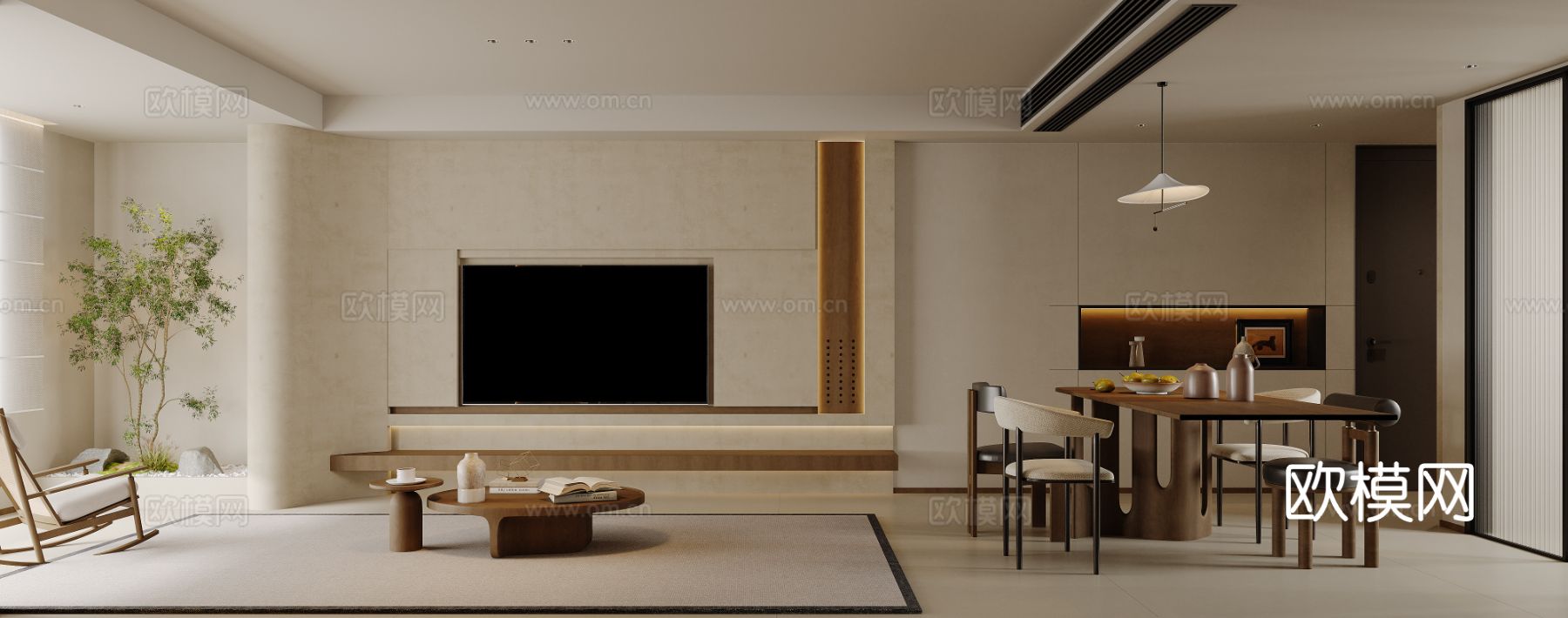 宋式新中式大平层家装风格效果图下载（渲染图2）