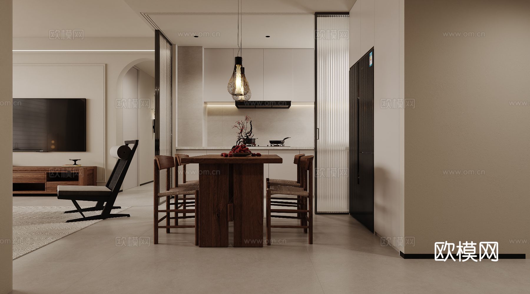 宋式新中式大平层家装风格效果图下载（渲染图6）