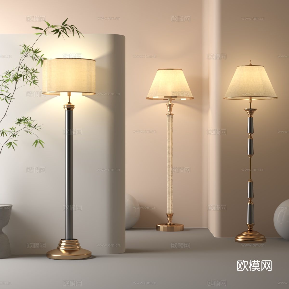 新中式落地灯3d模型下载