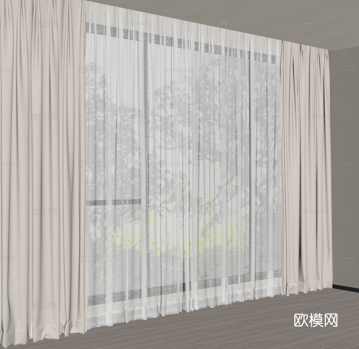 现代窗帘 纱帘su模型