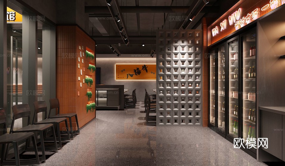 工業(yè)風(fēng)火鍋店烤肉門店餐廳效果圖下載(渲染圖2)