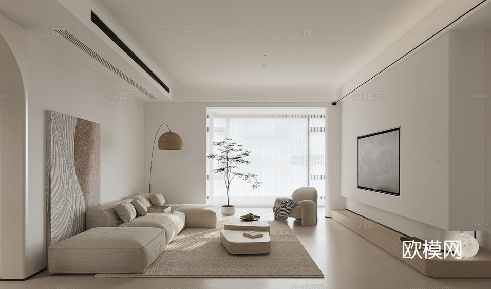 現(xiàn)代極簡(jiǎn)大平層 客廳臥室餐廳效果圖下載(渲染圖1)