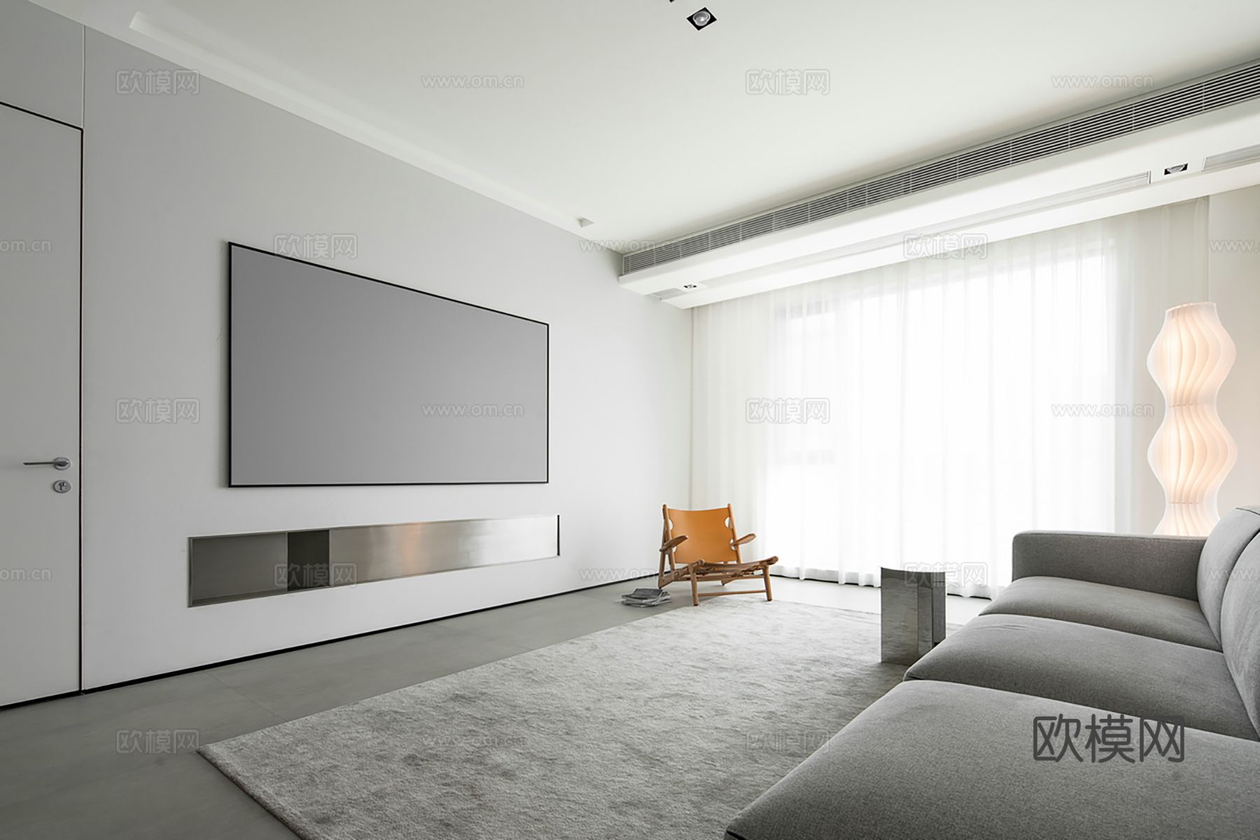 现代极简大平层 客厅卧室餐厅效果图下载（渲染图3）