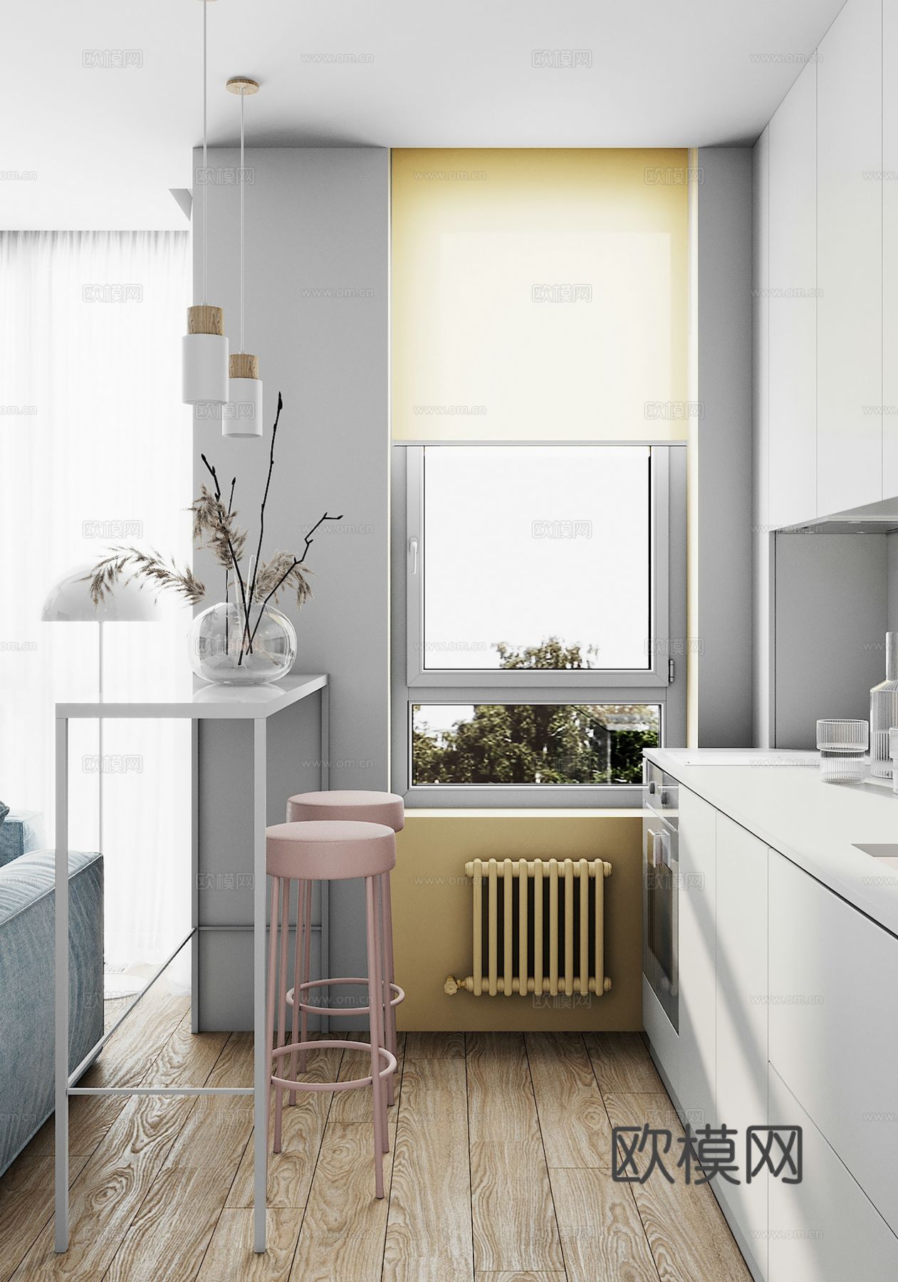 现代极简大平层 奶油  客厅卧室餐厅效果图下载（渲染图8）