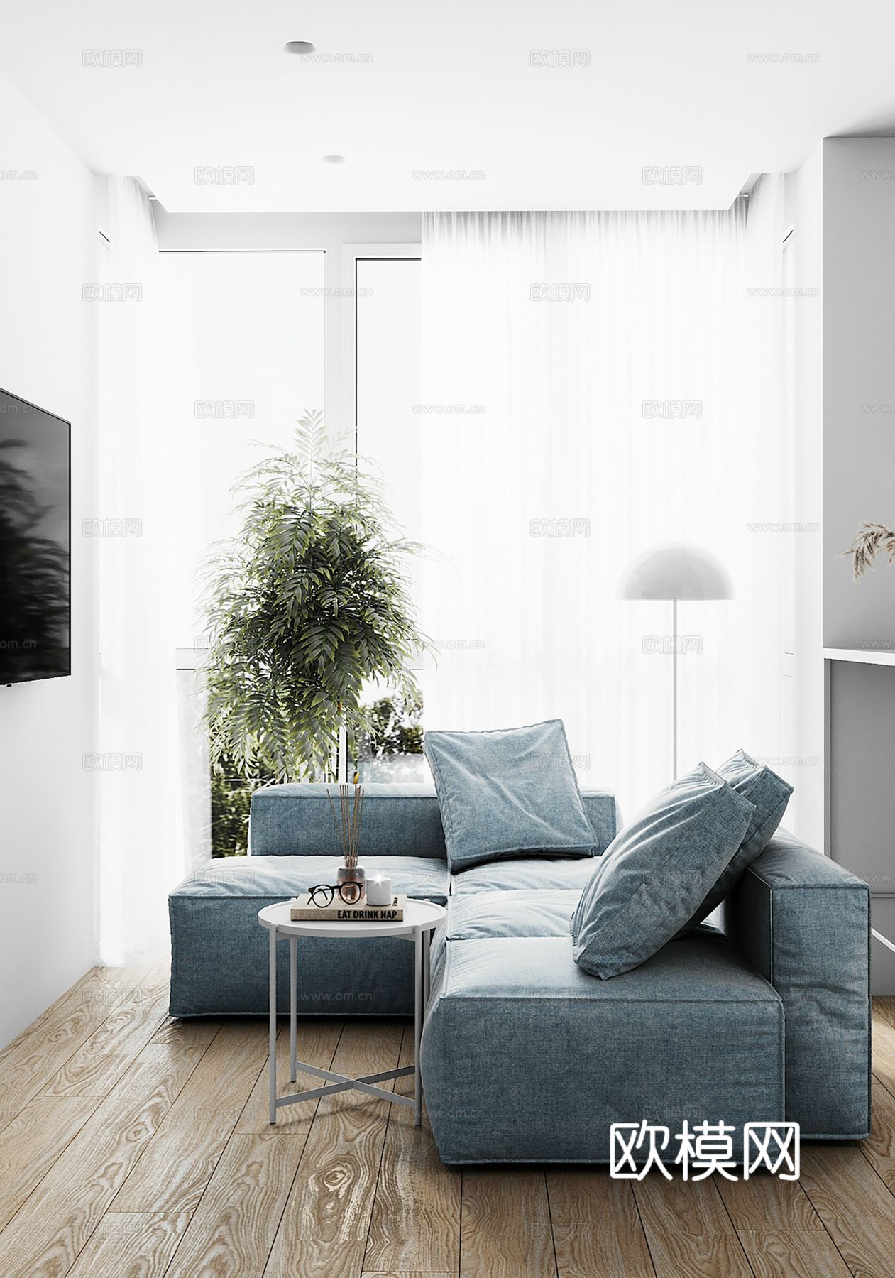 现代极简大平层 奶油  客厅卧室餐厅效果图下载（渲染图6）