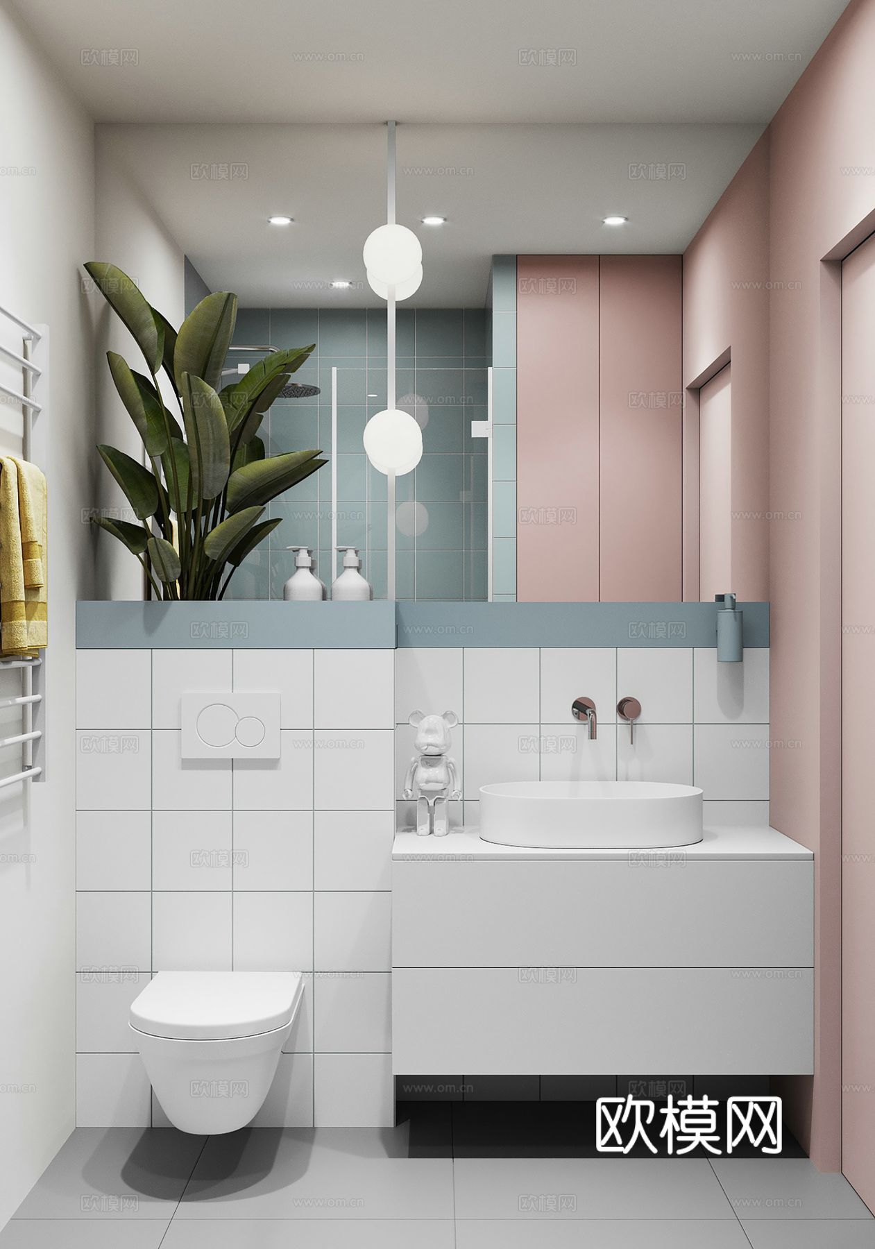 现代极简大平层 奶油  客厅卧室餐厅效果图下载（渲染图4）