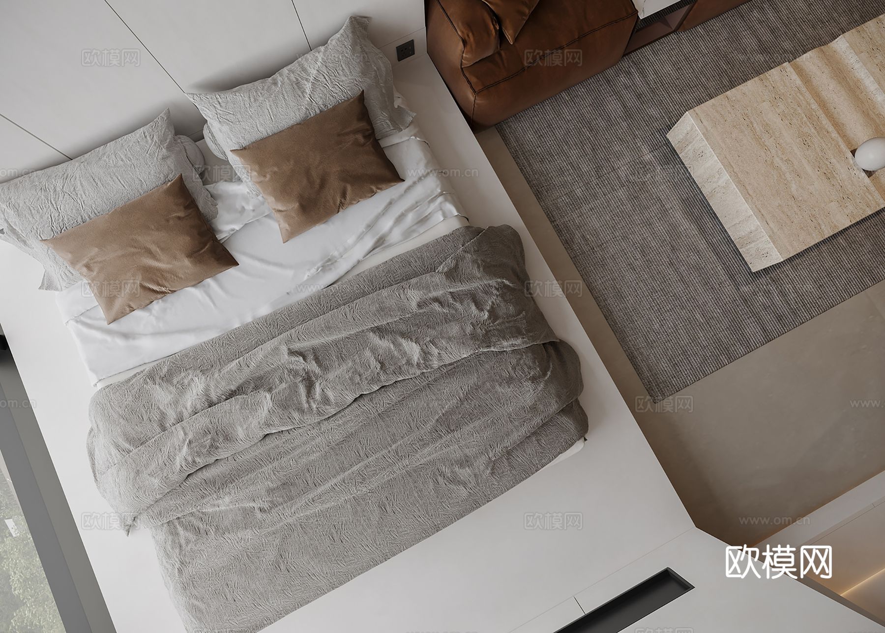 现代极简大平层 客厅卧室餐厅效果图下载（渲染图10）