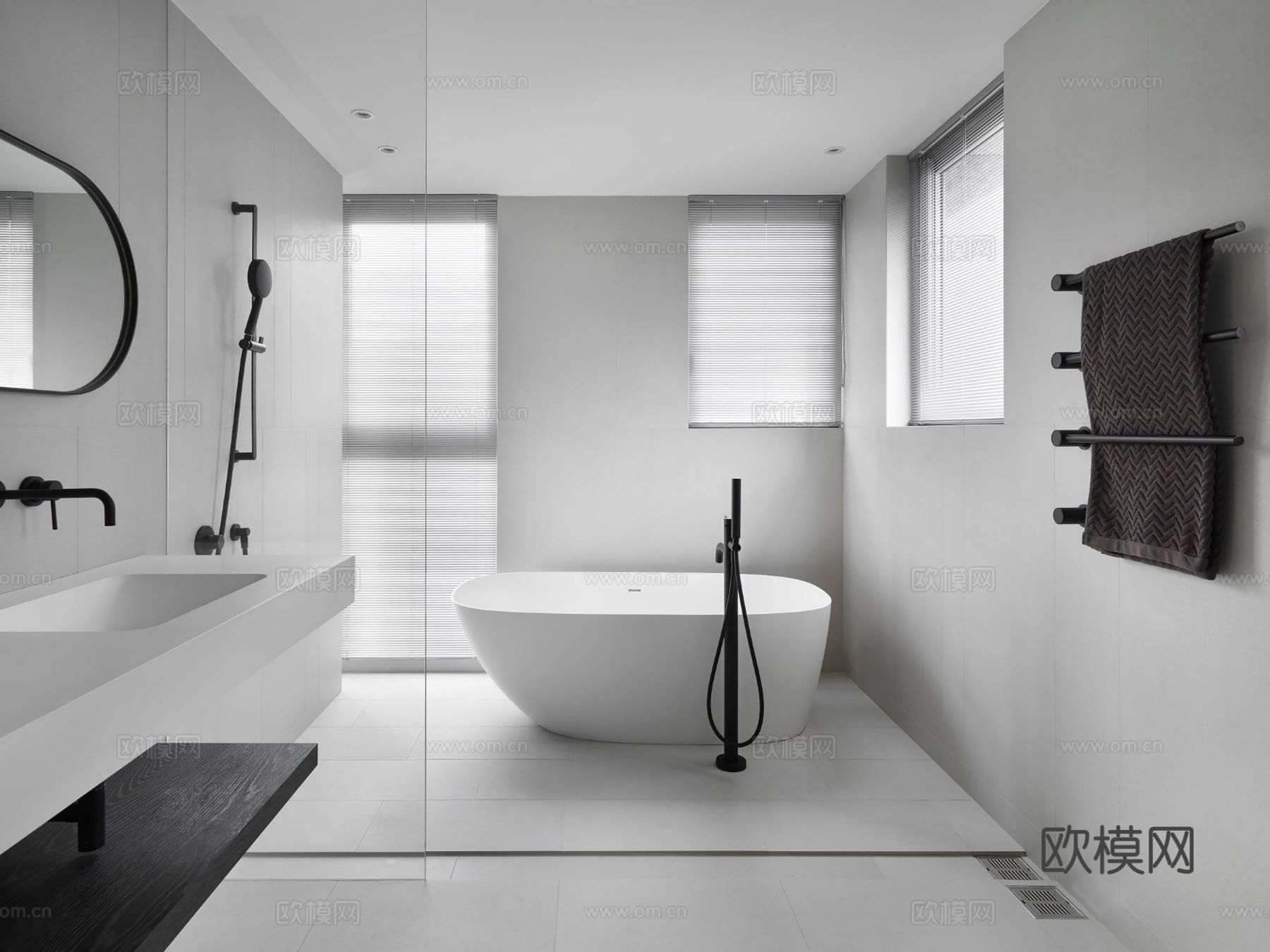 现代极简大平层家装 客厅卧室餐厅 黑白灰高级效果图下载（渲染图6）