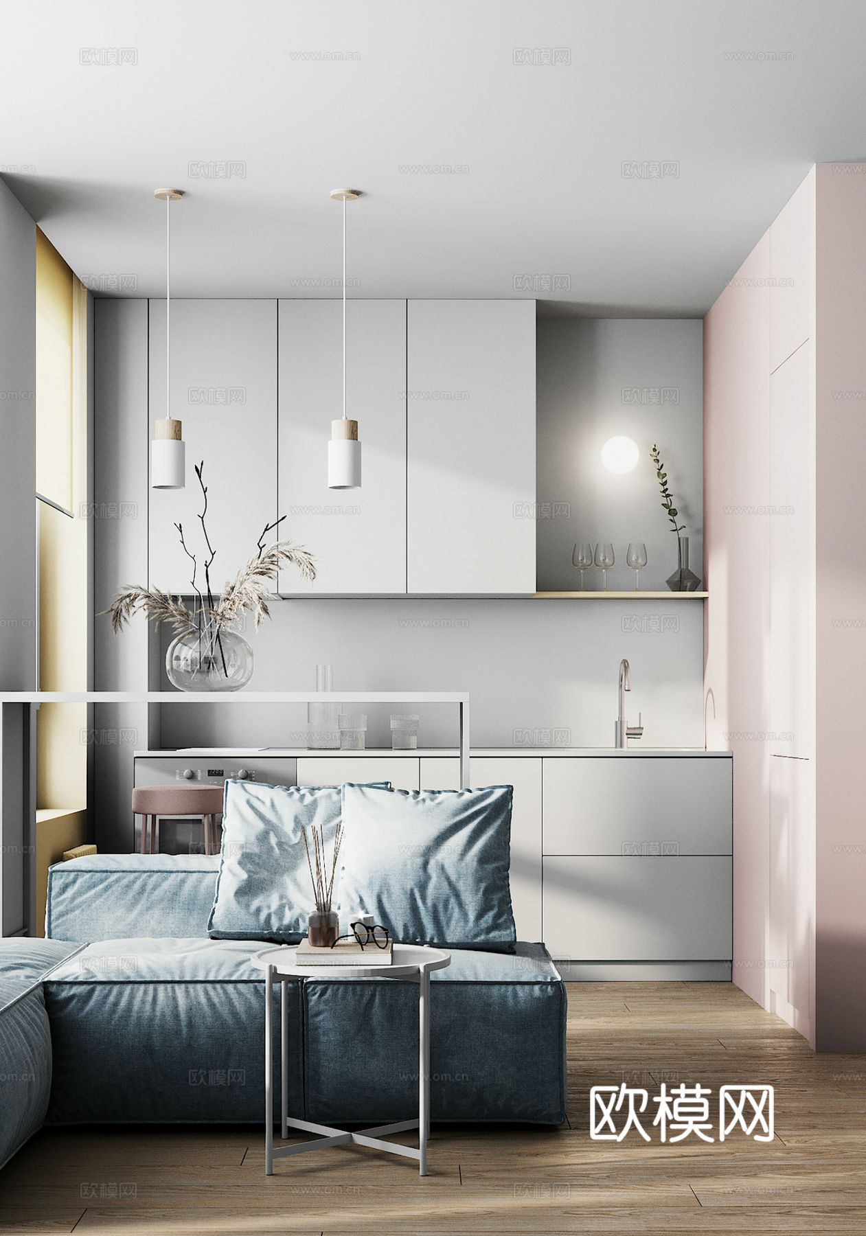 现代极简大平层 奶油  客厅卧室餐厅效果图下载（渲染图7）