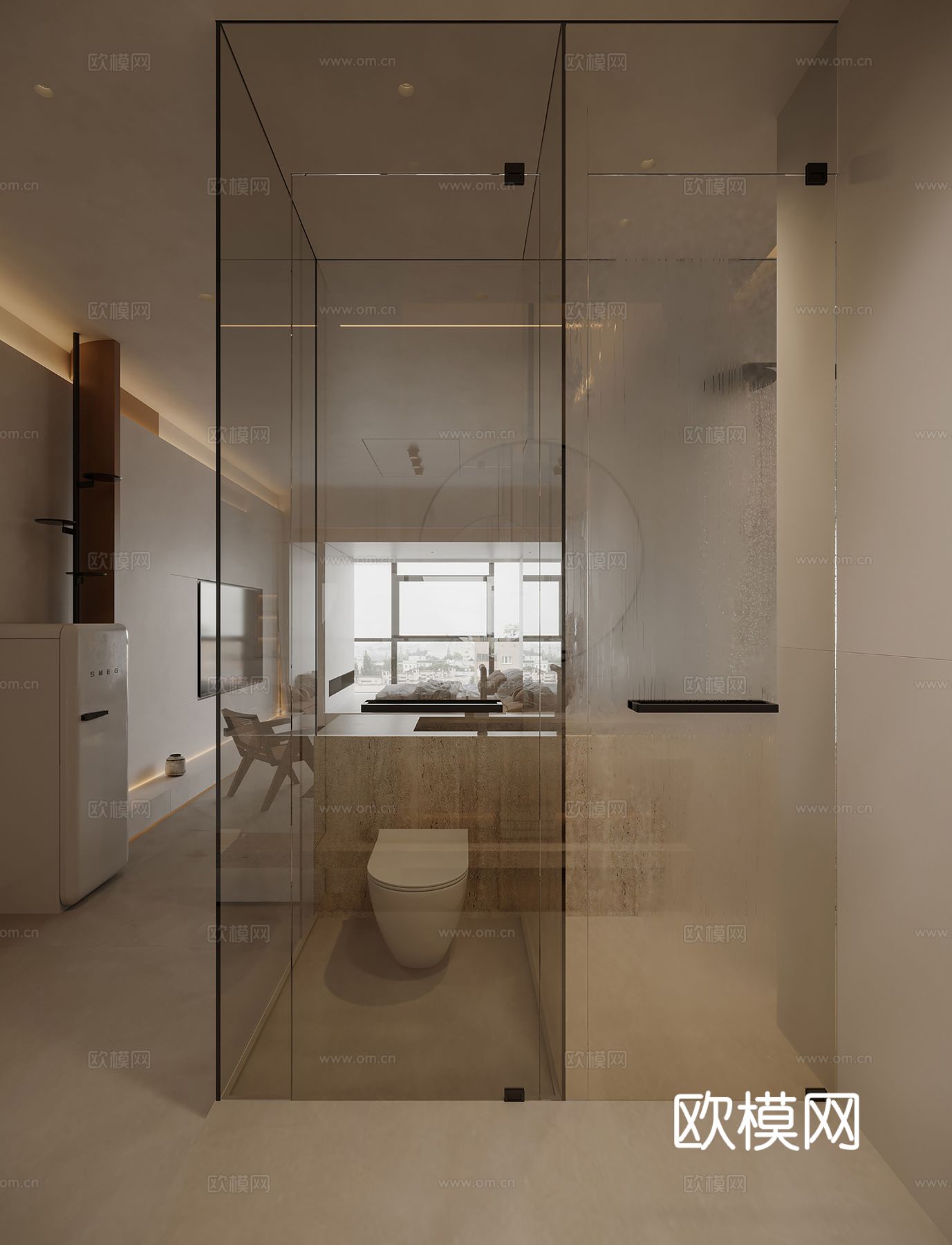 现代极简大平层 客厅卧室餐厅效果图下载（渲染图9）