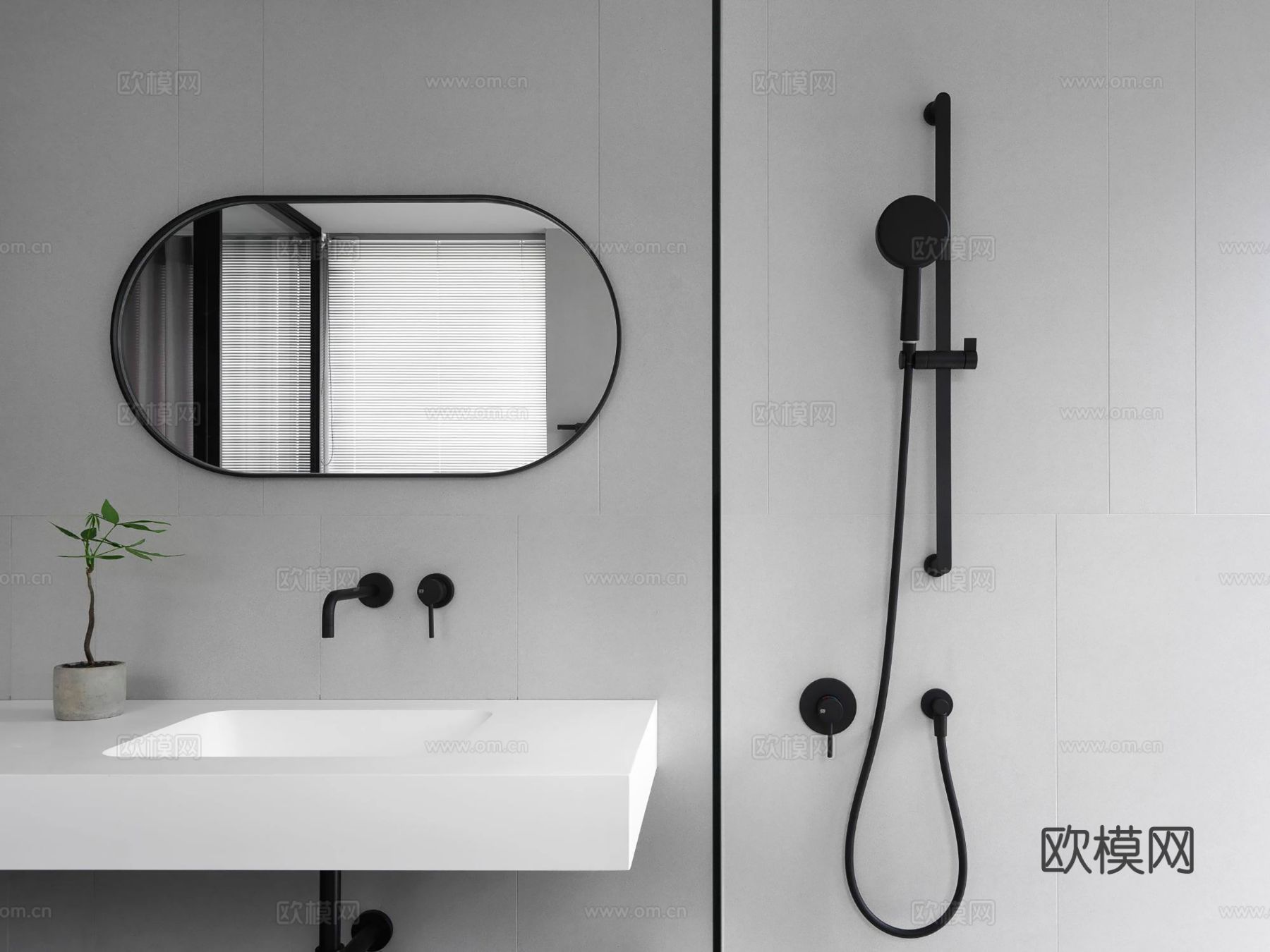 现代极简大平层家装 客厅卧室餐厅 黑白灰高级效果图下载（渲染图8）