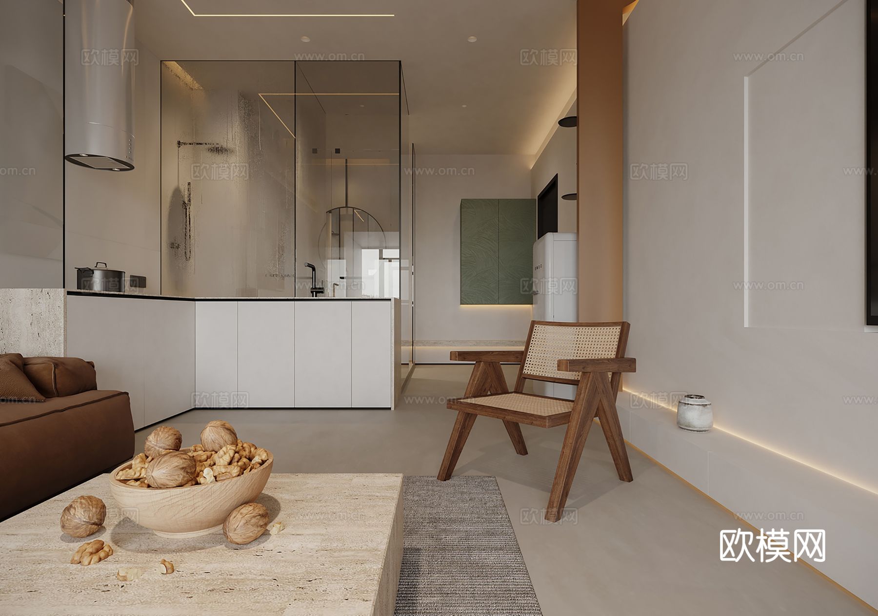 现代极简大平层 客厅卧室餐厅效果图下载（渲染图7）