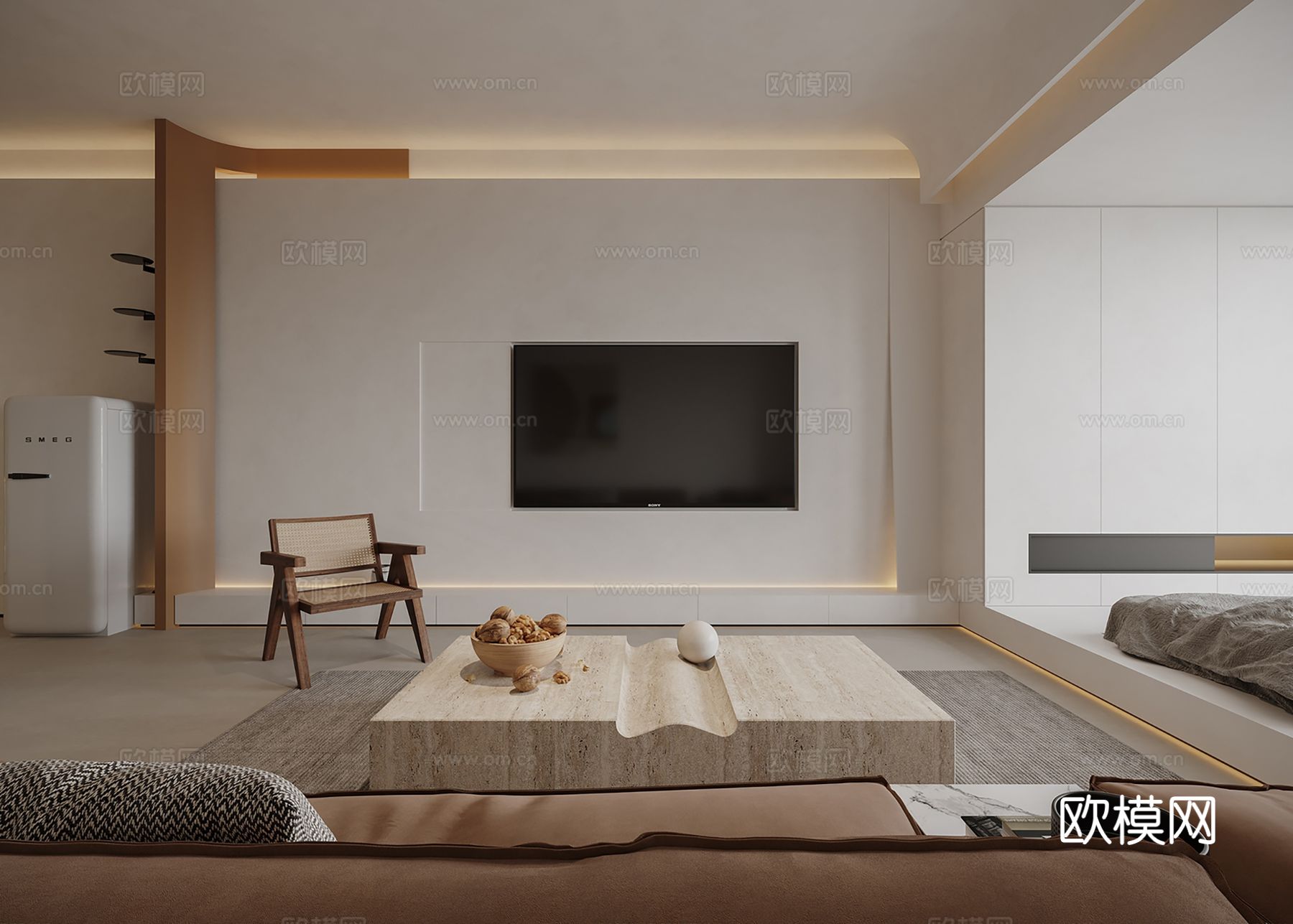 现代极简大平层 客厅卧室餐厅效果图下载（渲染图4）