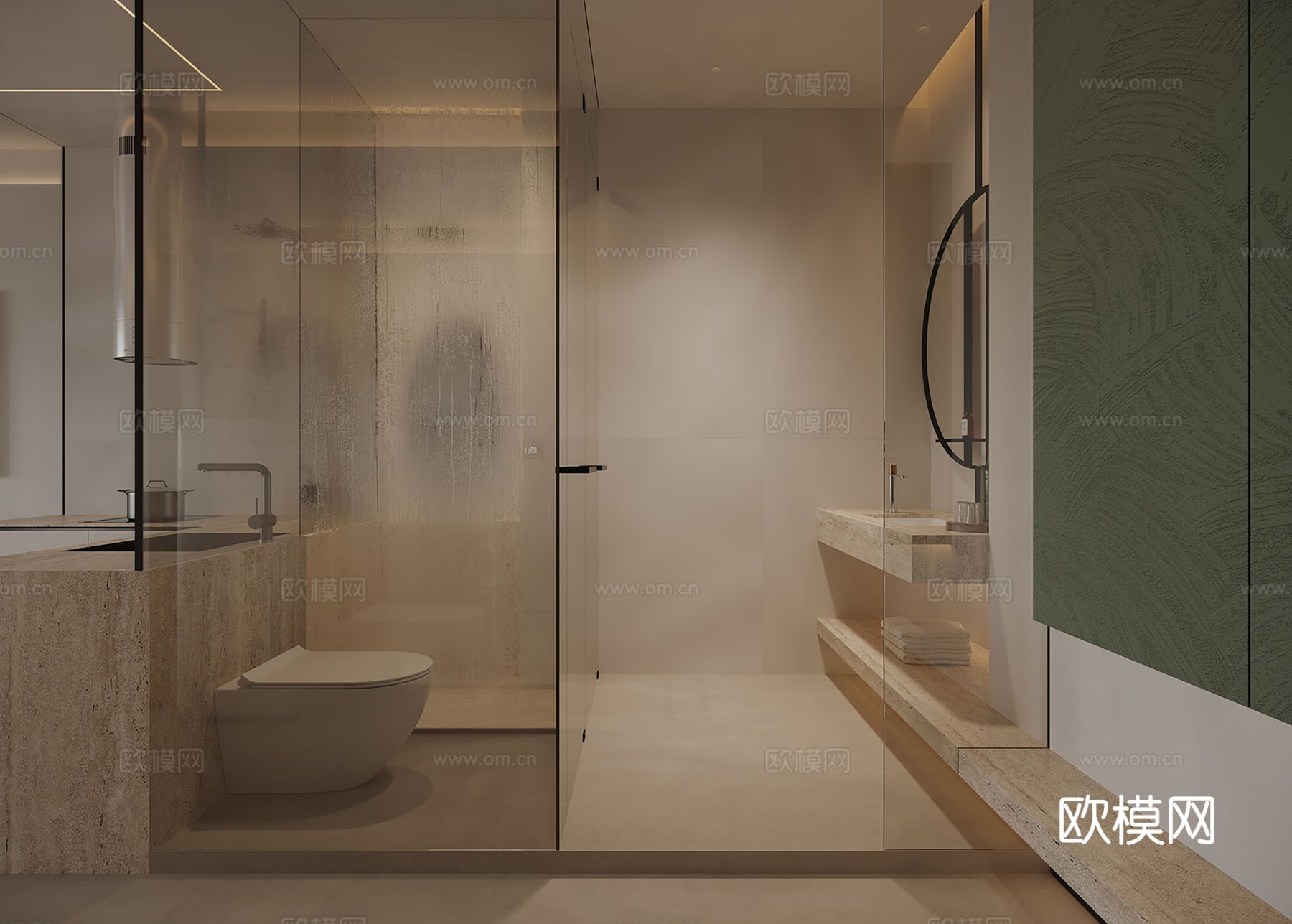 现代极简大平层 客厅卧室餐厅效果图下载（渲染图8）