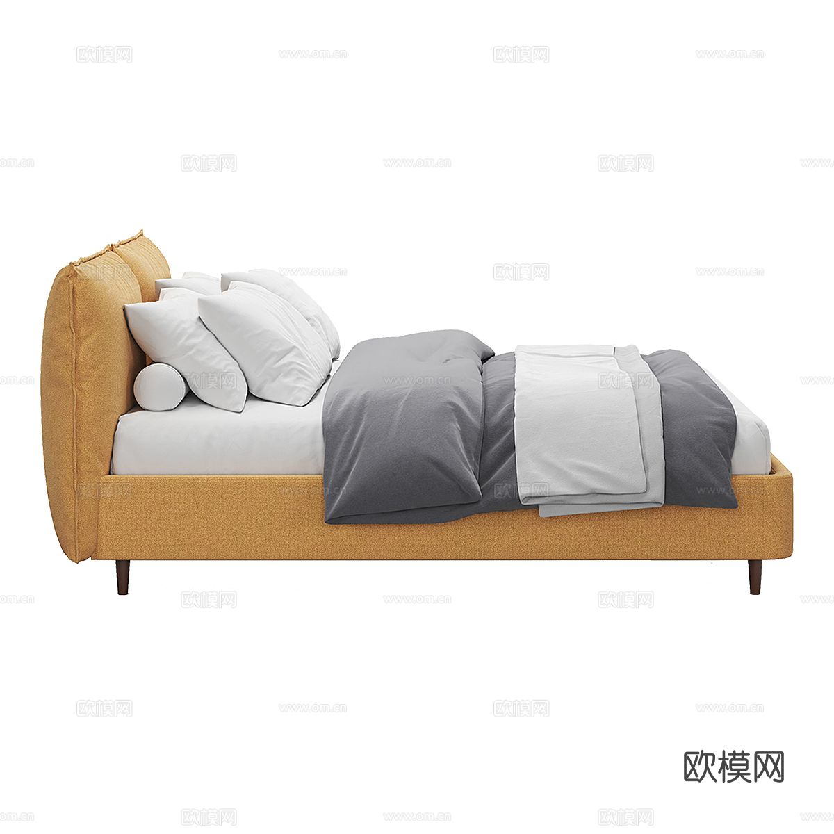 意式极简布艺双人床3d模型