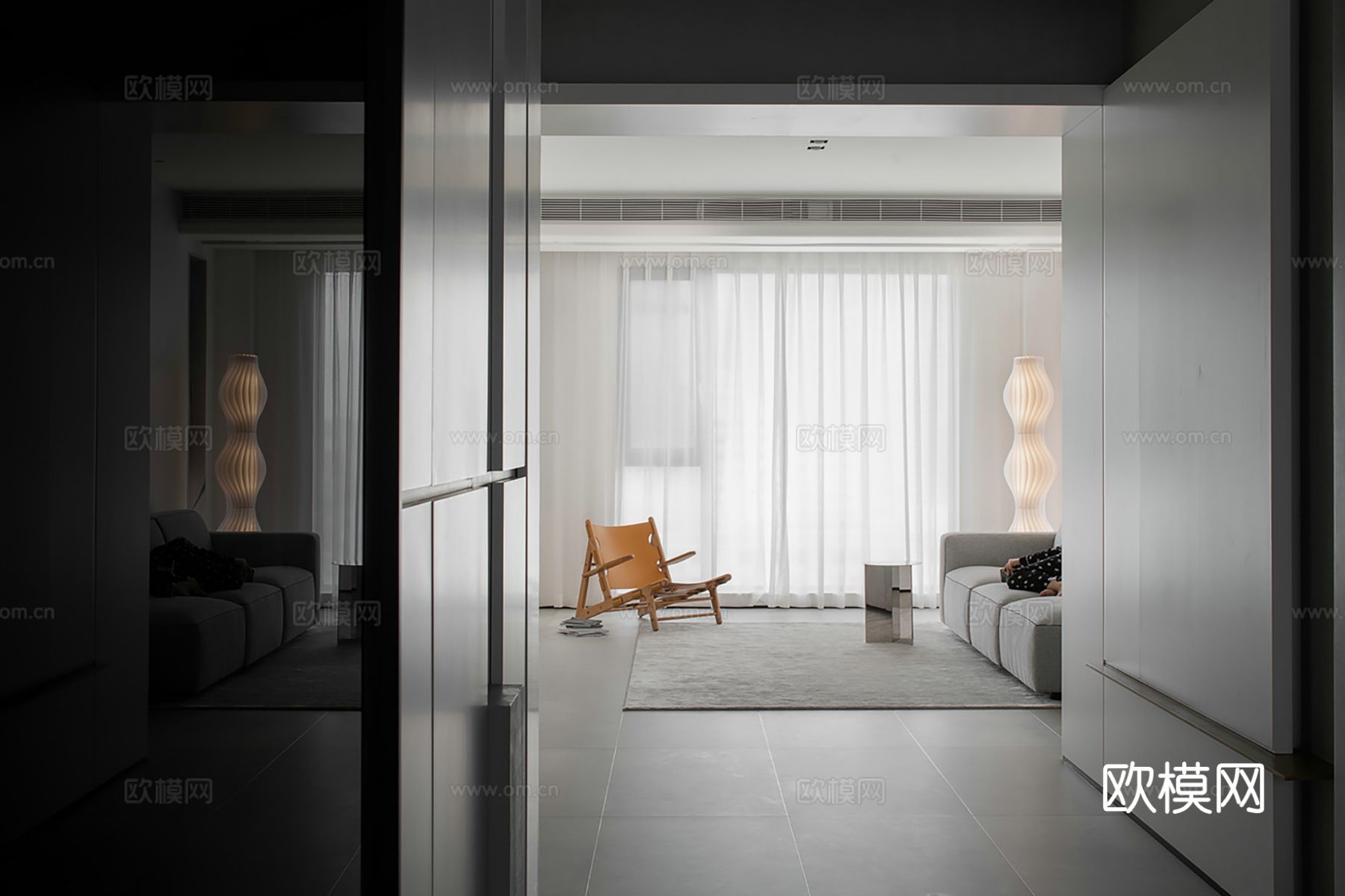 现代极简大平层 客厅卧室餐厅效果图下载（渲染图4）