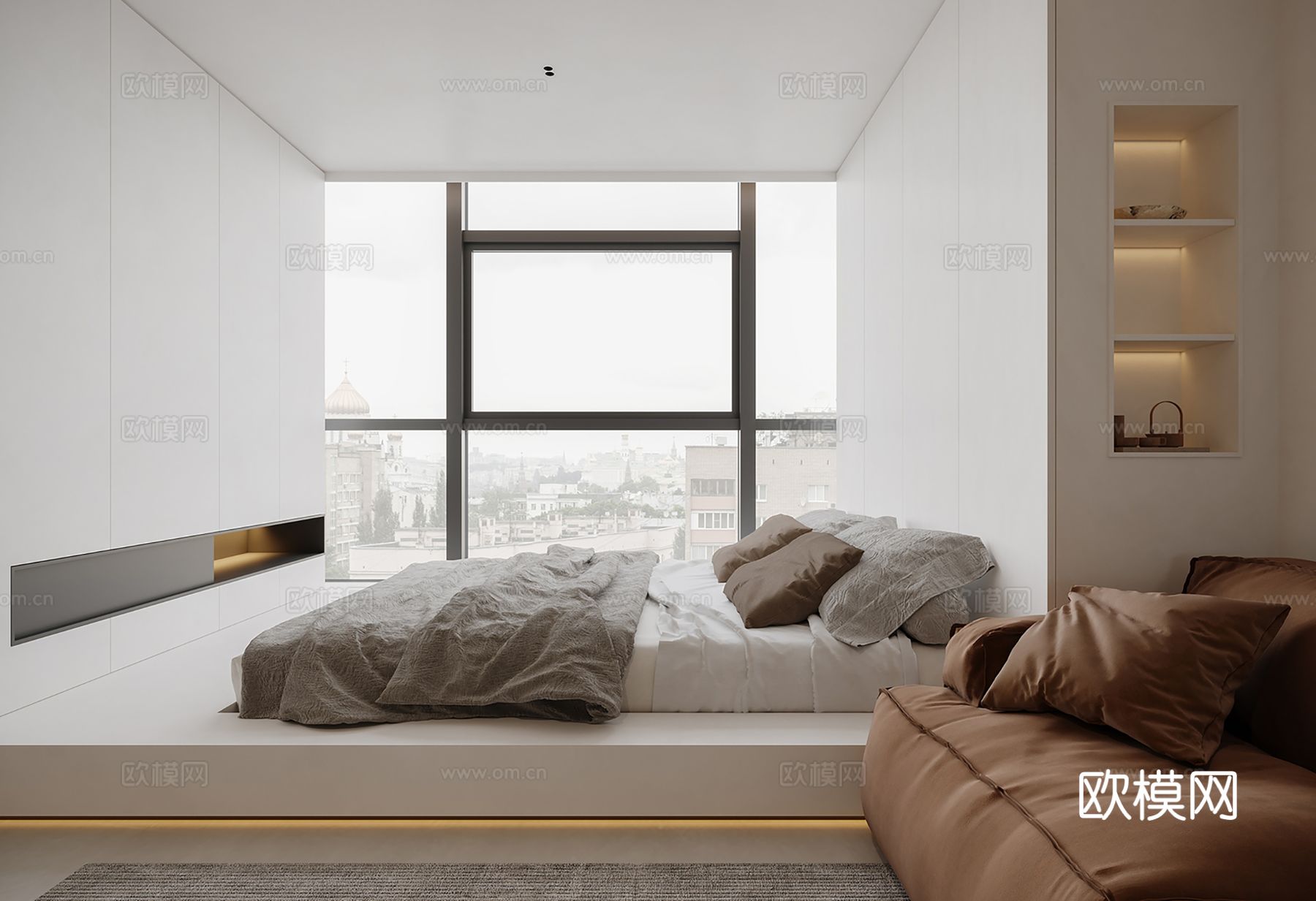 现代极简大平层 客厅卧室餐厅效果图下载（渲染图2）