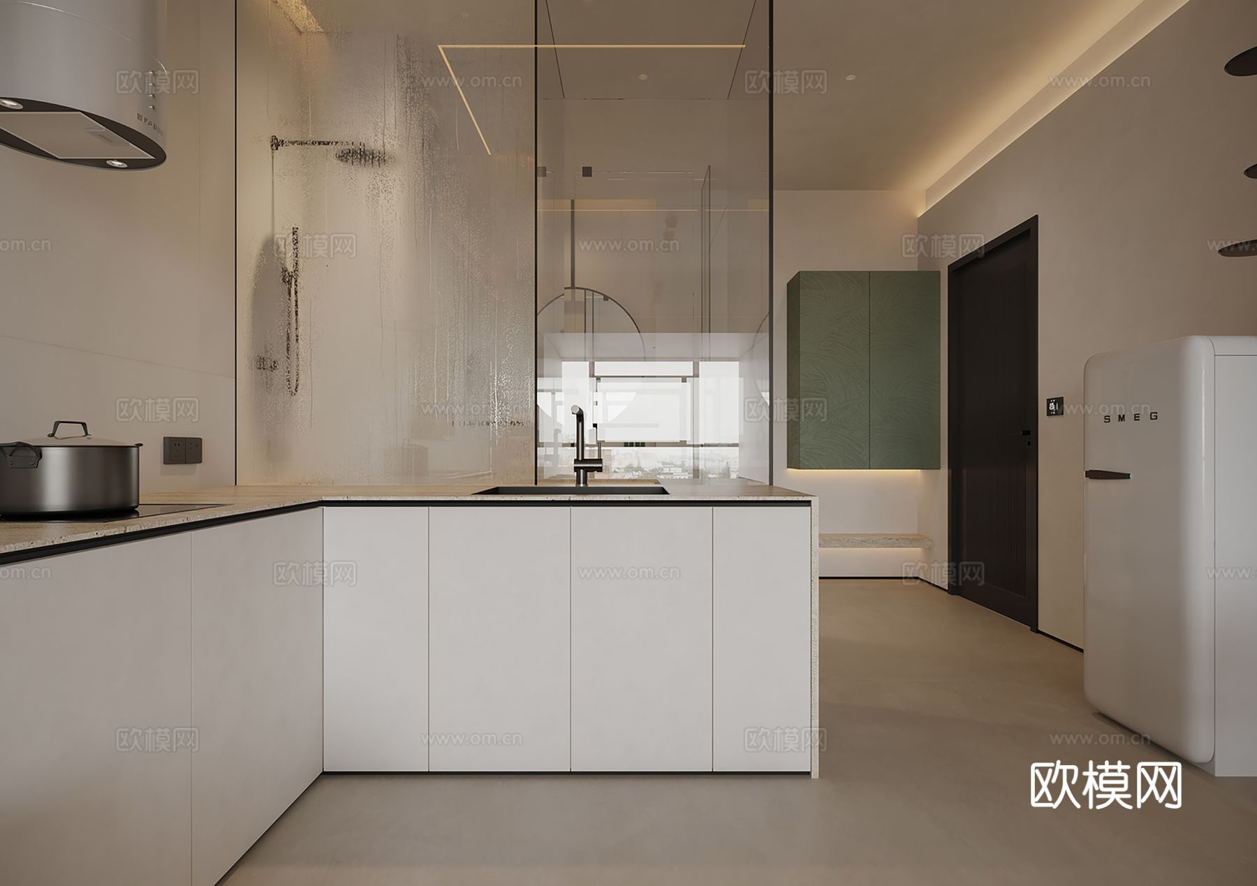 现代极简大平层 客厅卧室餐厅效果图下载（渲染图5）