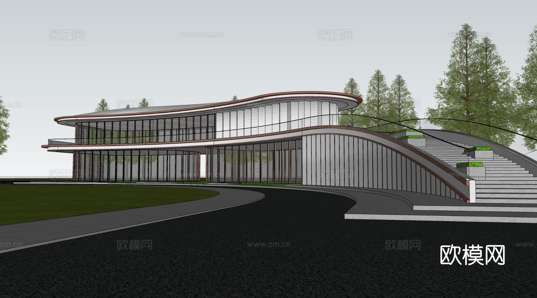 现代小公建 商店建筑 咖啡厅建筑 驿站建筑su模型