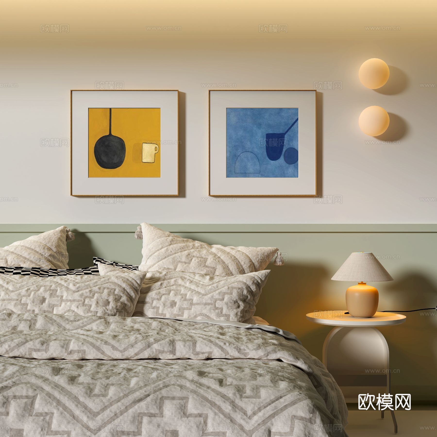 现代卧室装饰挂画 台灯 壁灯3d模型