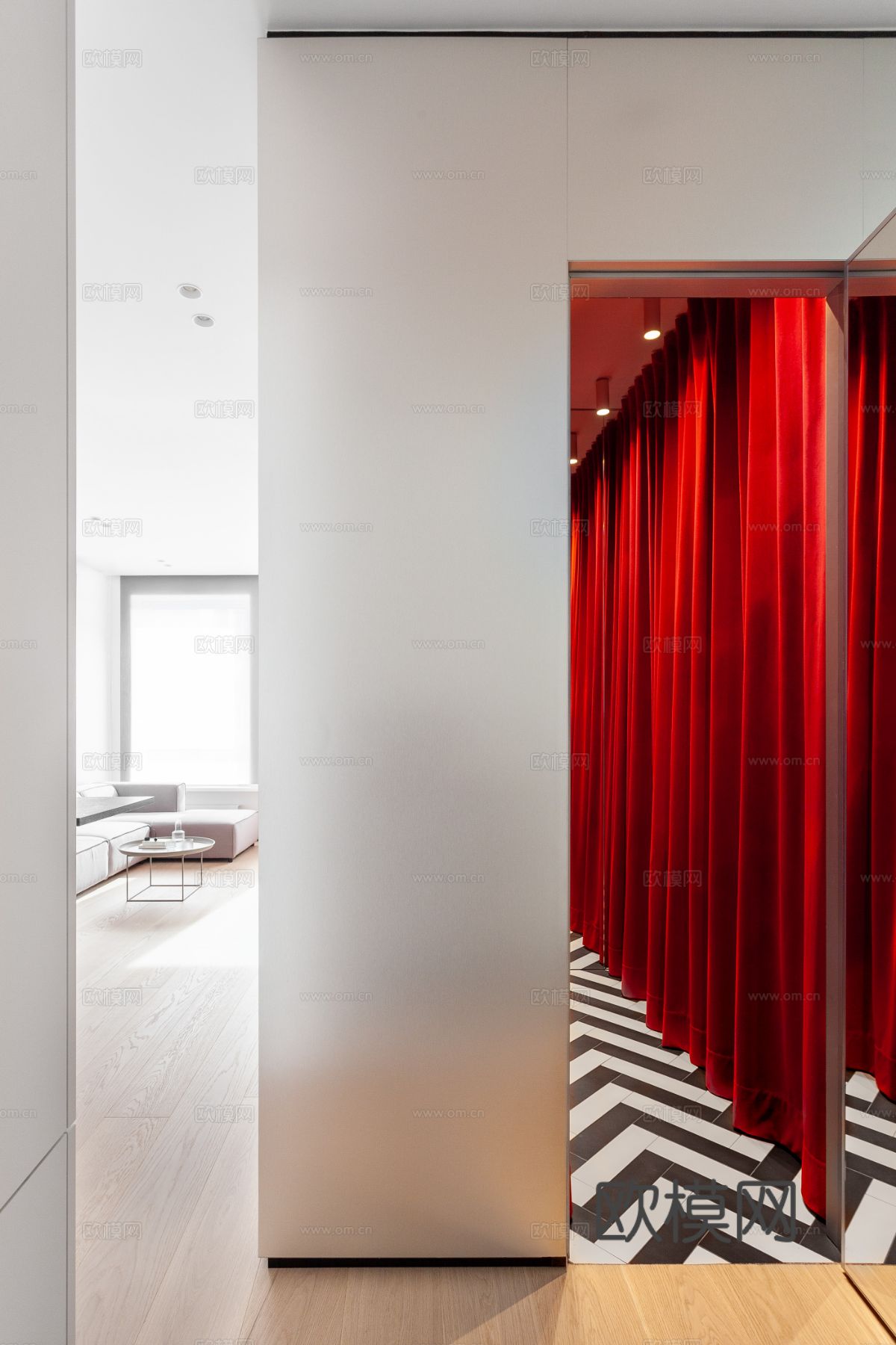 现代极简小公寓设计 客厅卧室 餐厅 高级灰效果图下载（渲染图6）