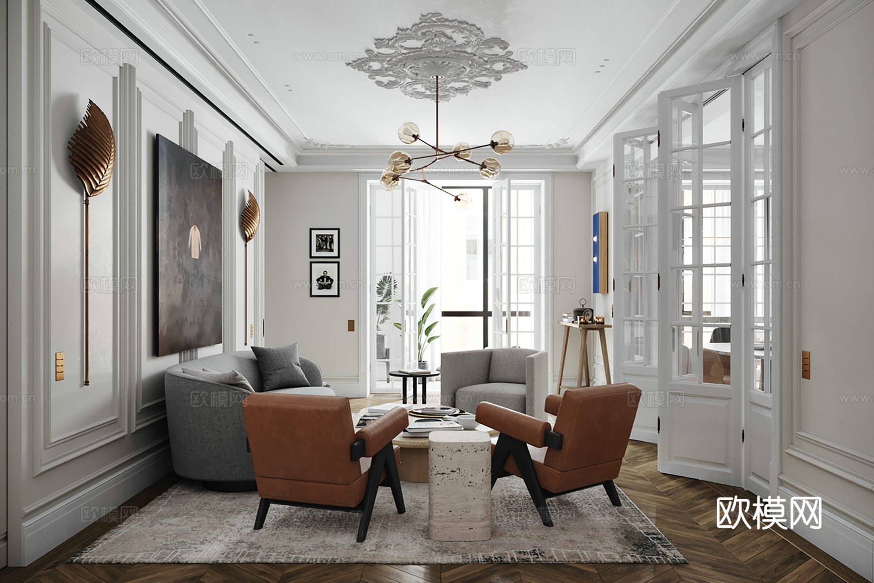 现代极简大平层家装设计 客厅卧室 餐厅 高级灰效果图下载（渲染图3）