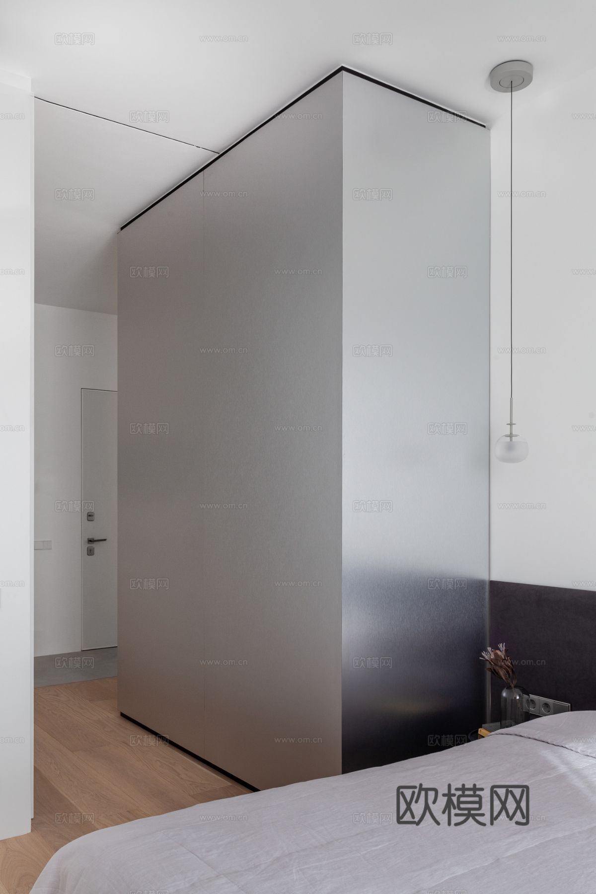现代极简小公寓设计 客厅卧室 餐厅 高级灰效果图下载（渲染图3）