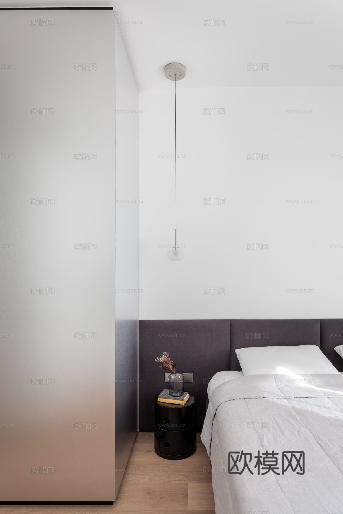 现代极简小公寓设计 客厅卧室 餐厅 高级灰效果图下载（渲染图7）