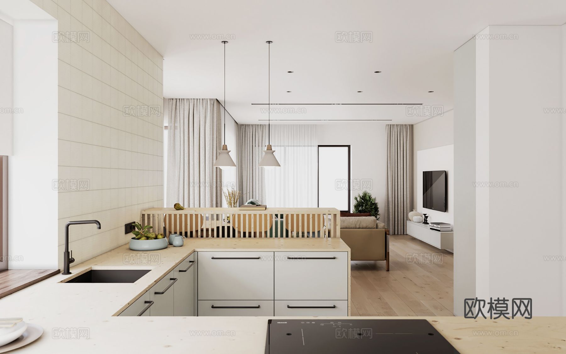 现代极简大平层家装设计 客厅卧室 餐厅 高级灰效果图下载（渲染图3）