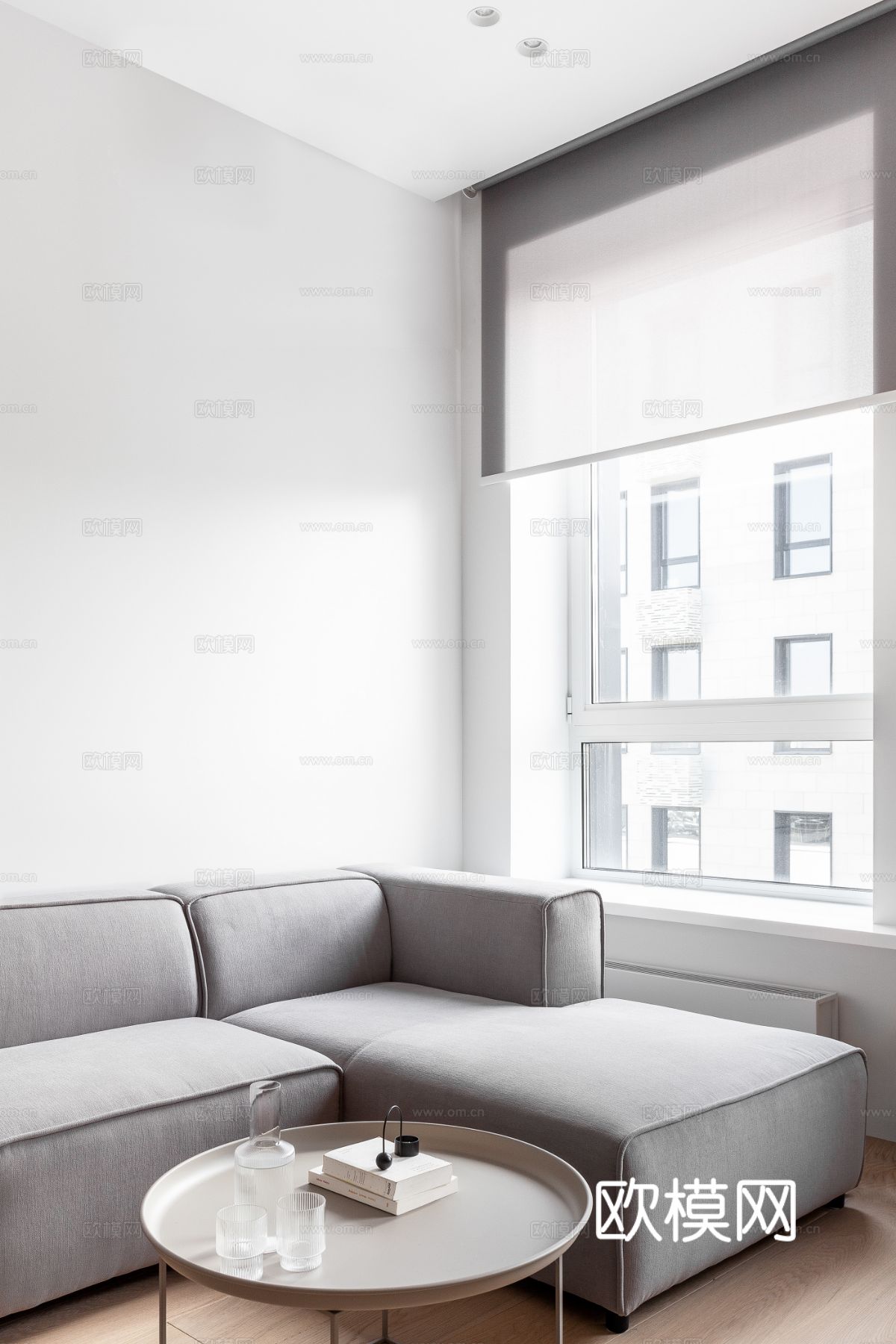 现代极简小公寓设计 客厅卧室 餐厅 高级灰效果图下载（渲染图8）
